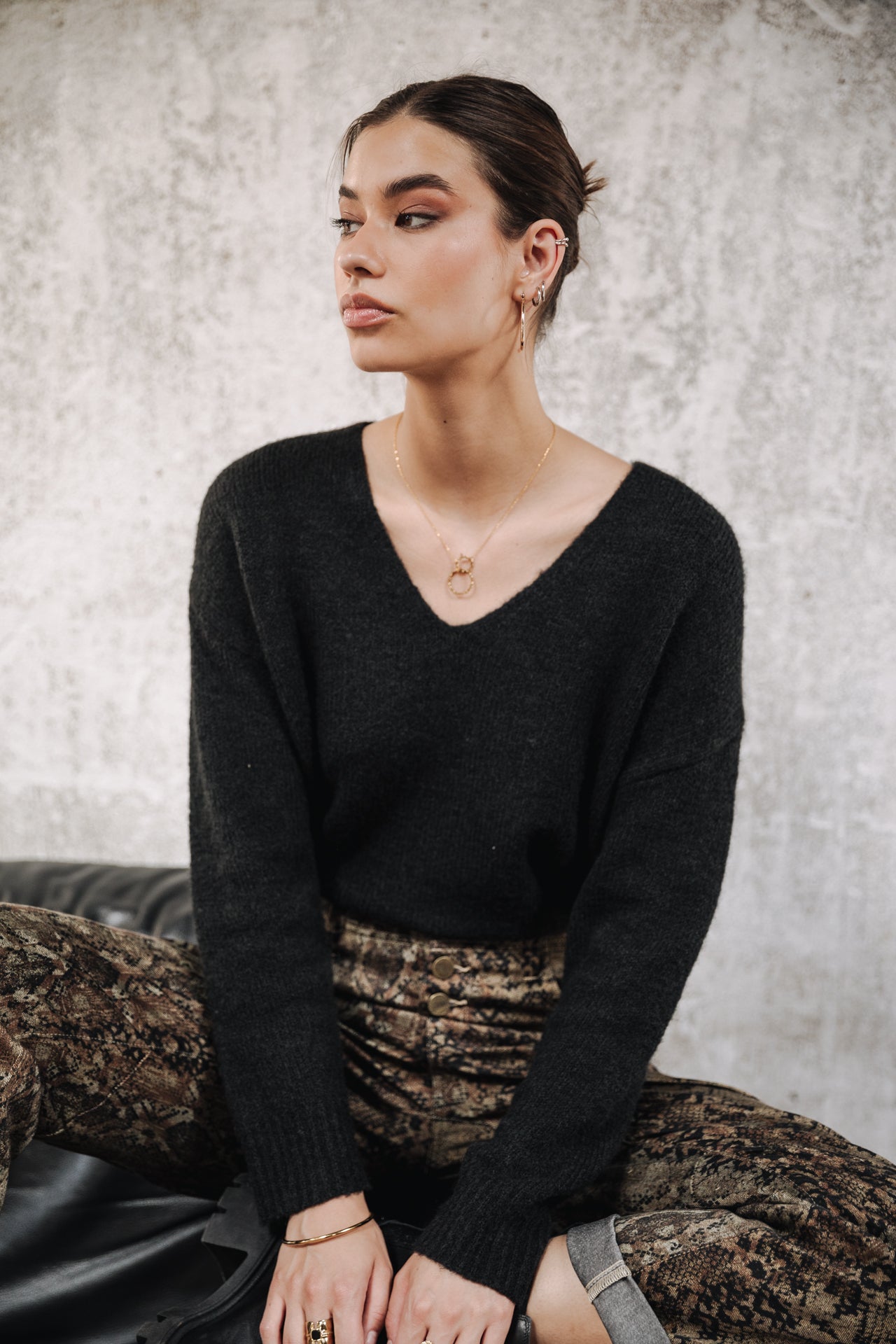 Pull col V Femme Isabel black | Freeman T. Porter
