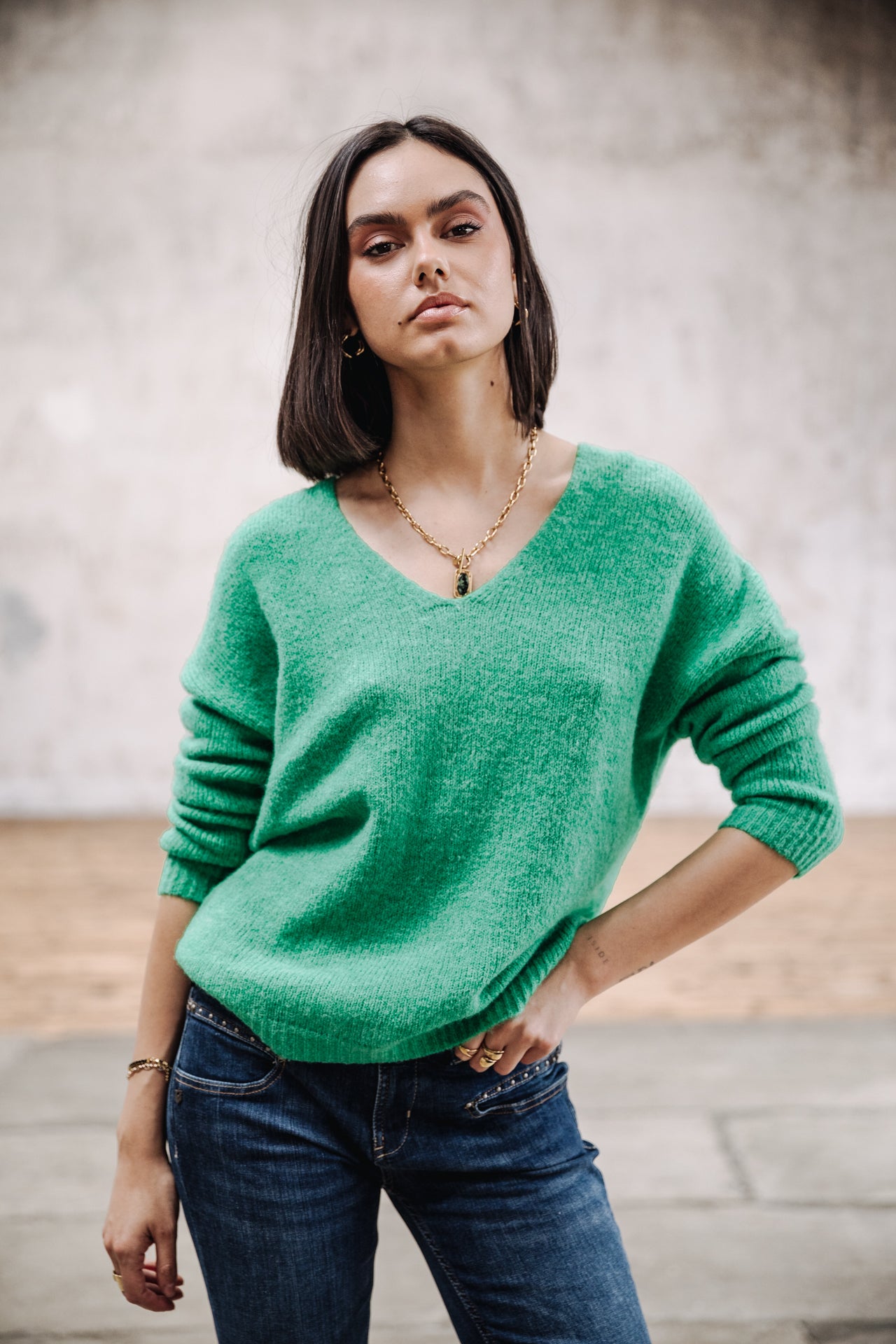 Pull col V Femme Isabel fern green | Freeman T. Porter