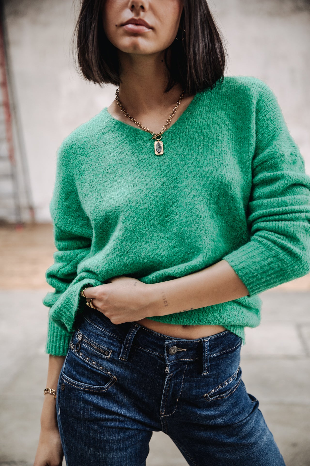 Pull col V Femme Isabel fern green | Freeman T. Porter