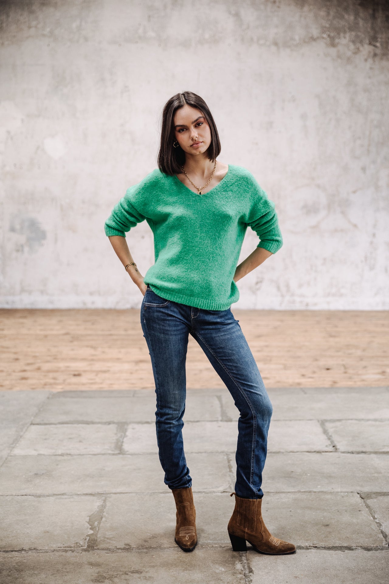 Pull col V Femme Isabel fern green | Freeman T. Porter