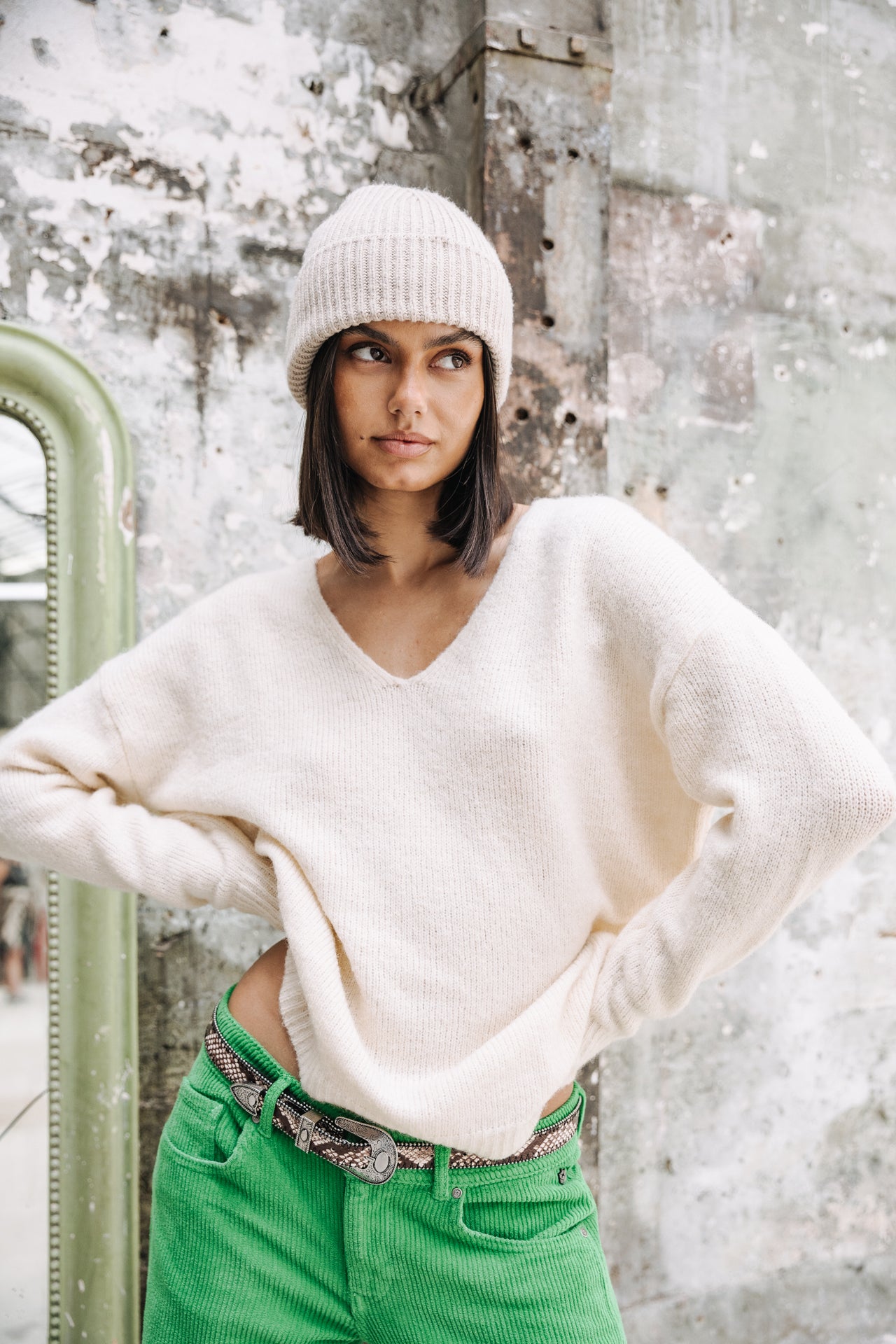 Pull col V Woman Isabel off white | Freeman T. Porter