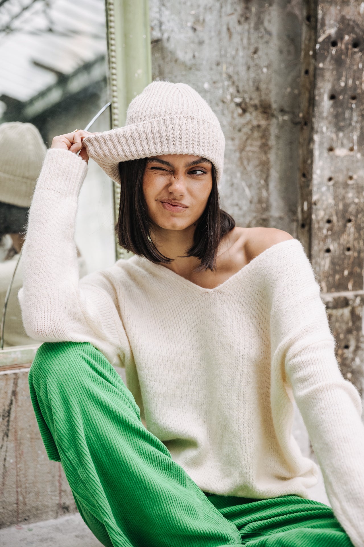 Pull col V Frau Isabel off white | Freeman T. Porter