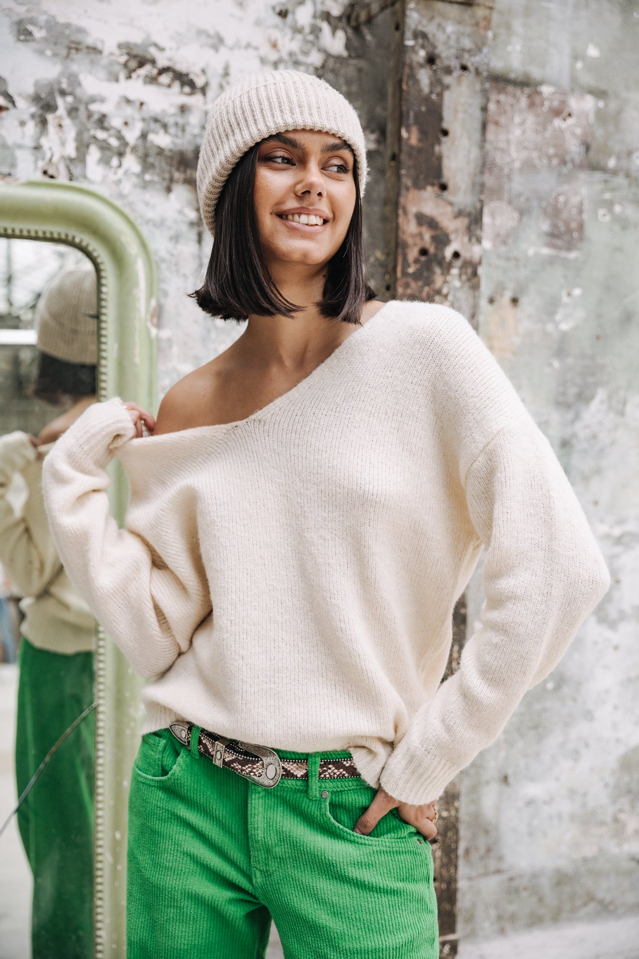 Pull col V Frau Isabel off white | Freeman T. Porter