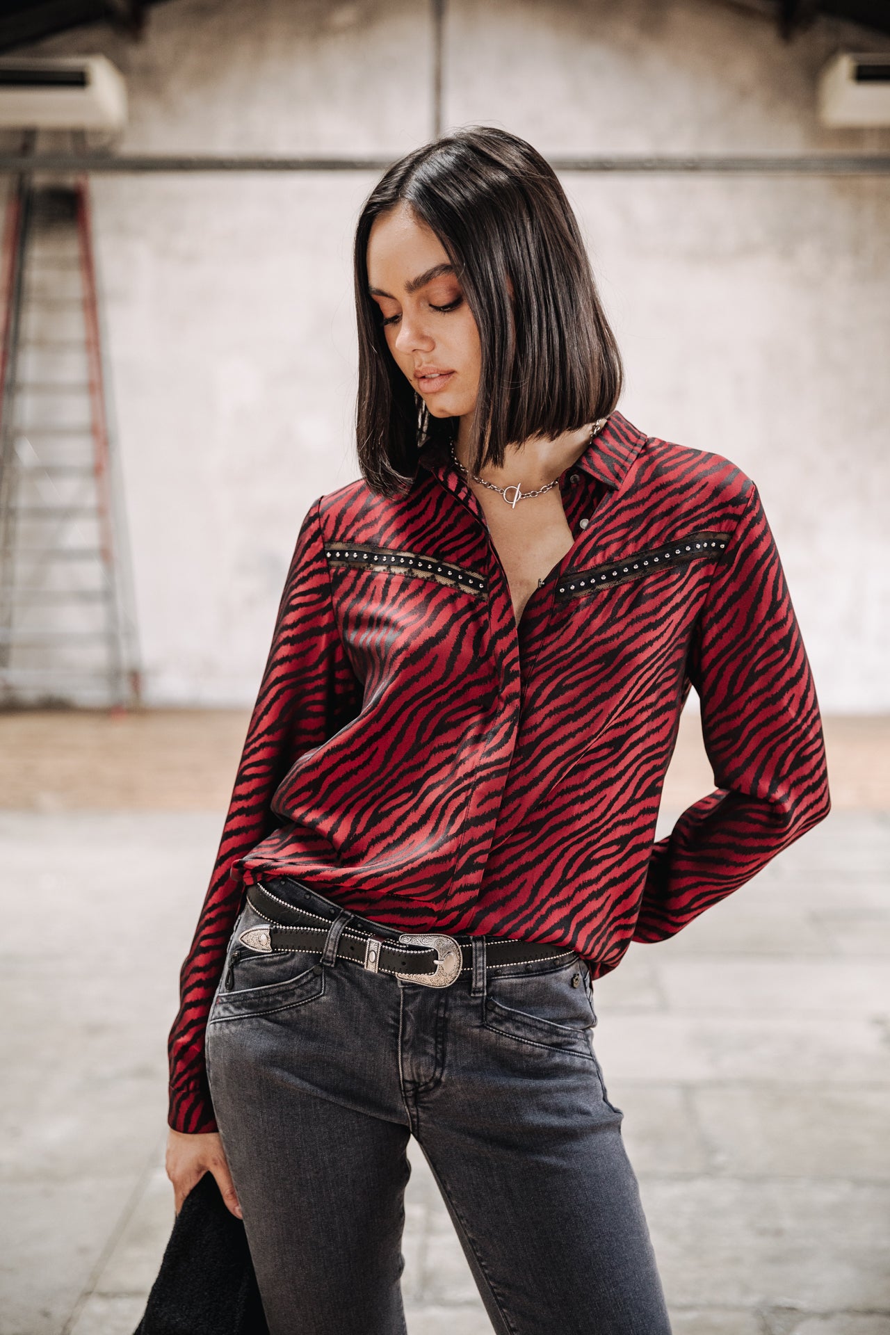 Chemise manches longues Femme Crizia Red Zebra salsa | Freeman T. Porter