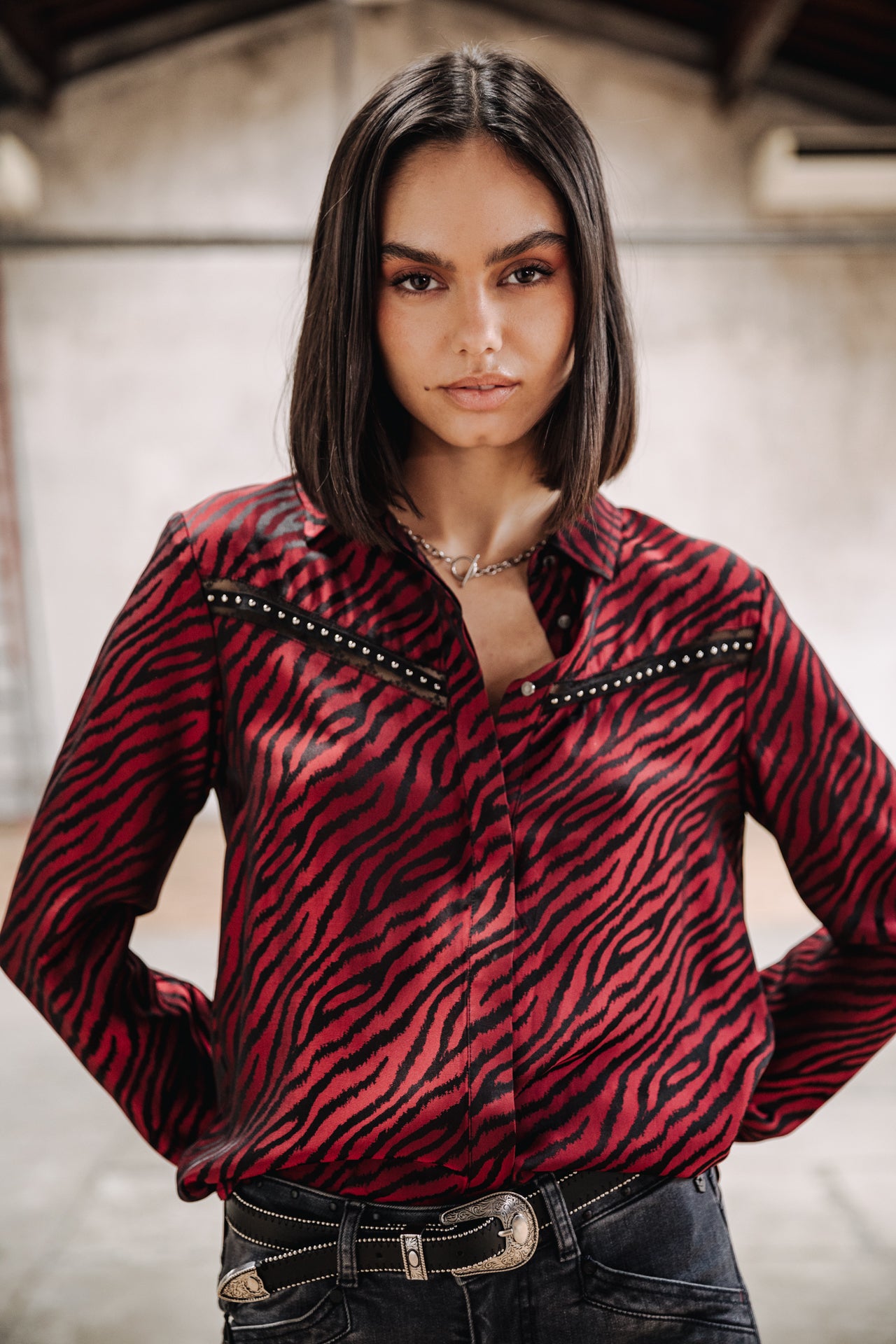 Chemise manches longues Femme Crizia Red Zebra salsa | Freeman T. Porter