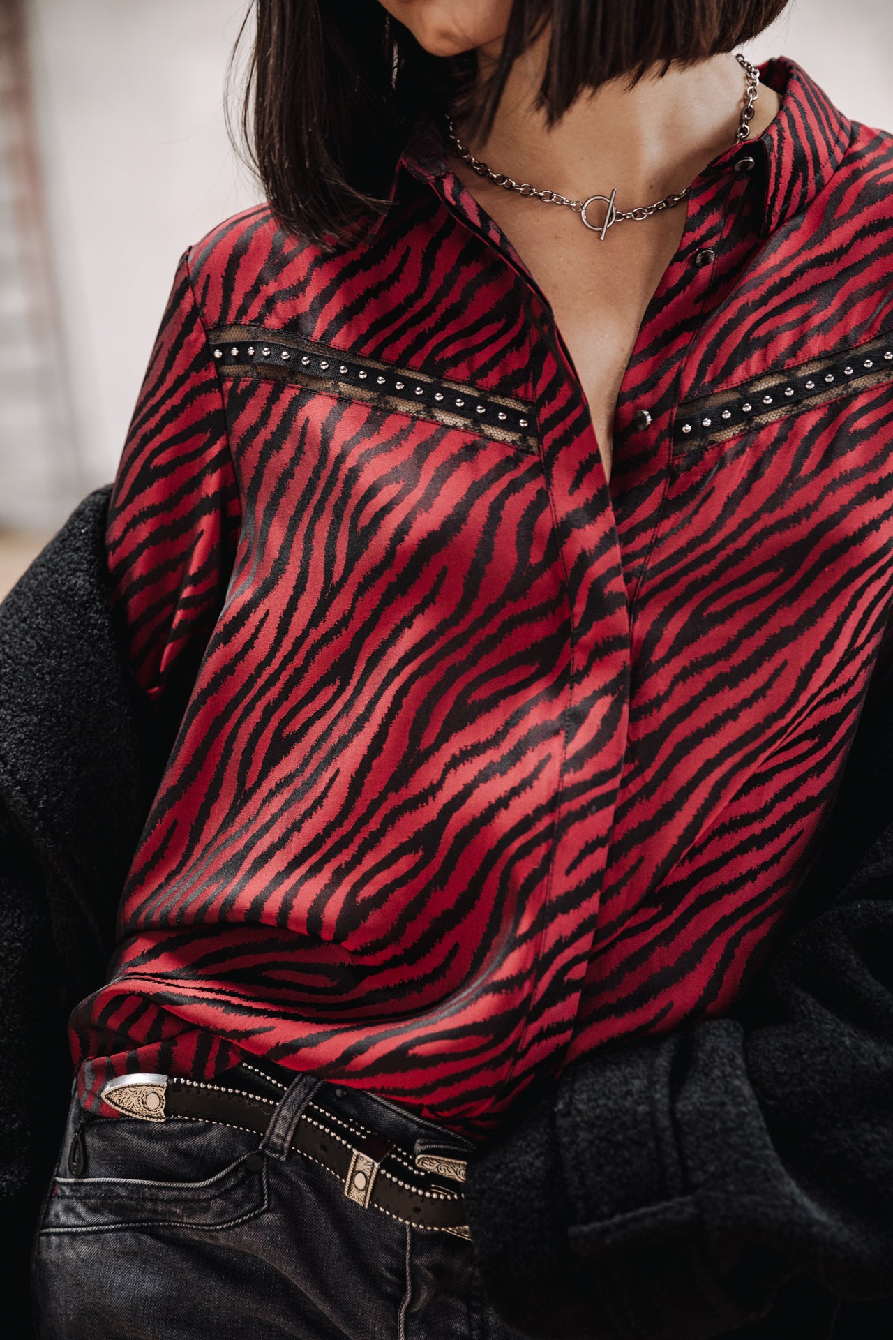 Chemise manches longues Mujer Crizia Red Zebra salsa | Freeman T. Porter