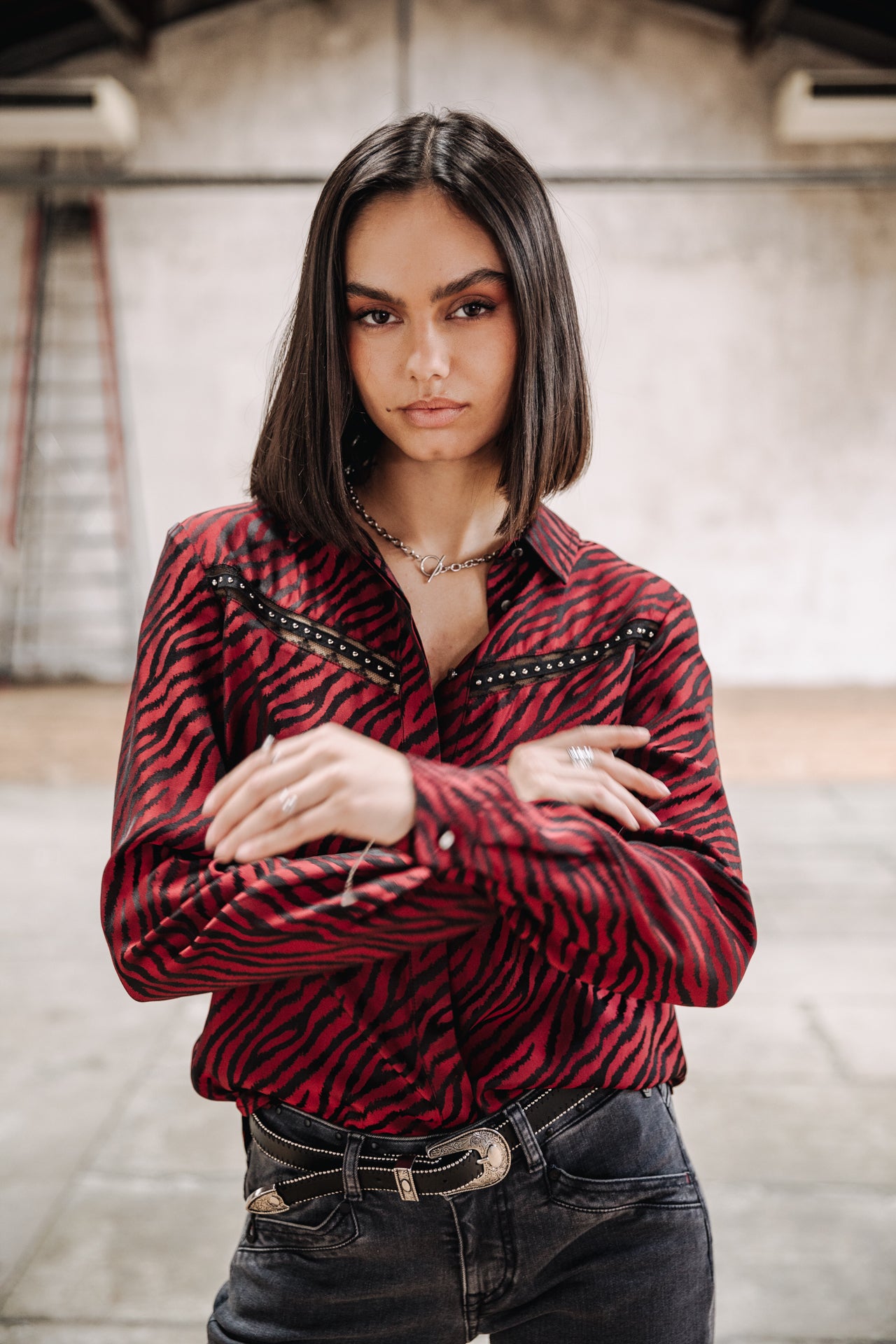 Chemise manches longues Mujer Crizia Red Zebra salsa | Freeman T. Porter