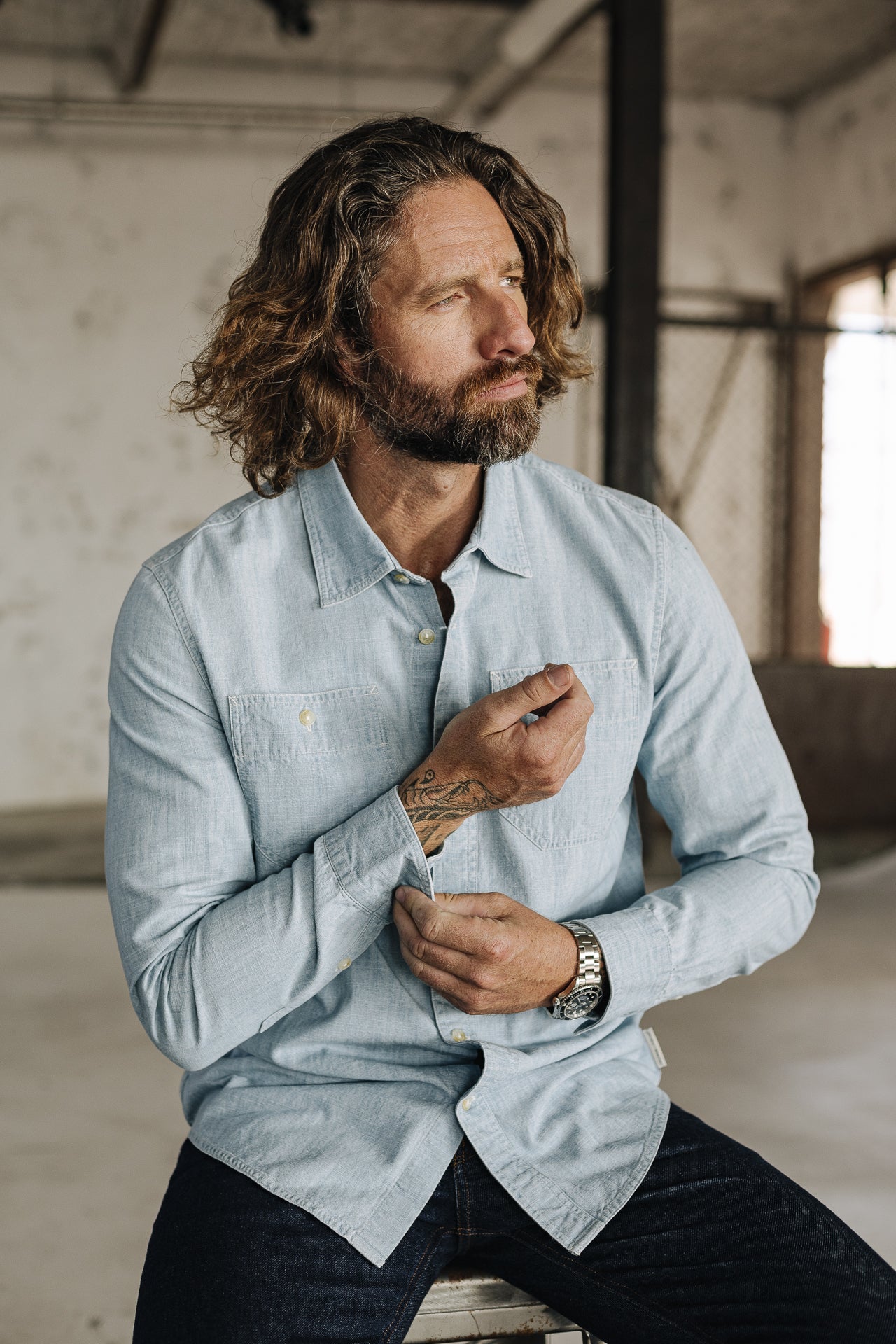 Chemise straight Homme Bolton chambray blue | Freeman T. Porter