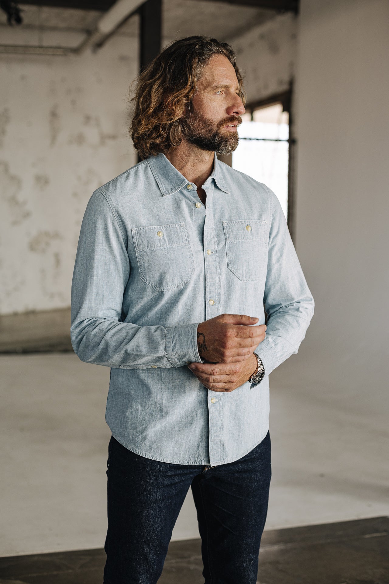 Chemise straight Homme Bolton chambray blue | Freeman T. Porter