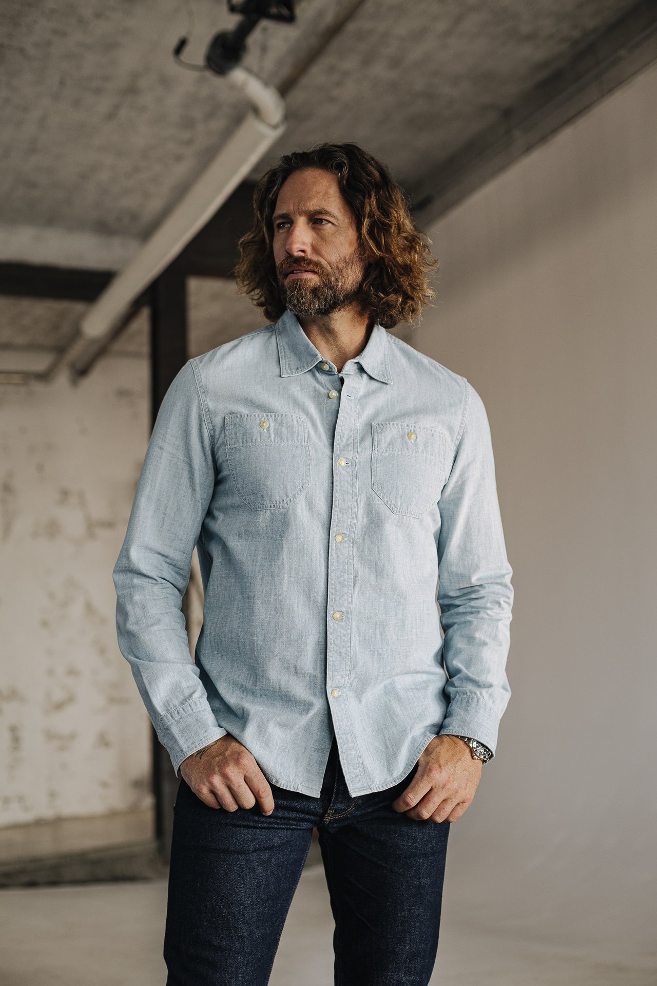 Chemise straight Homme Bolton chambray blue | Freeman T. Porter