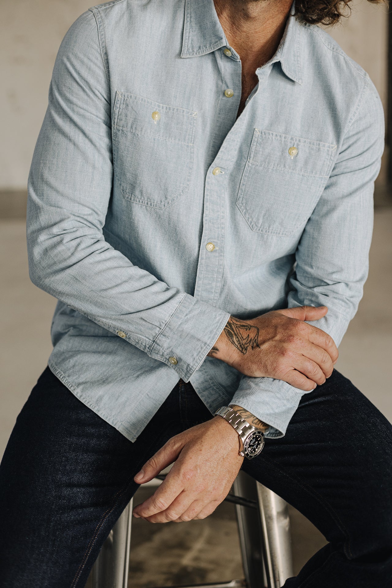 Chemise straight Homme Bolton chambray blue | Freeman T. Porter