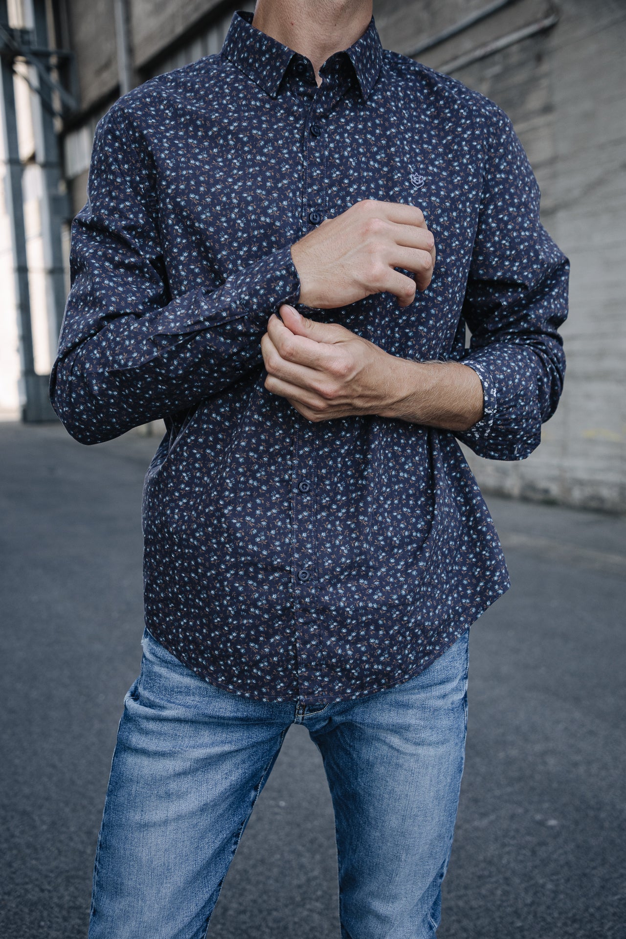 Chemise manches longues Mann Yoris Floreal peacoat | Freeman T. Porter