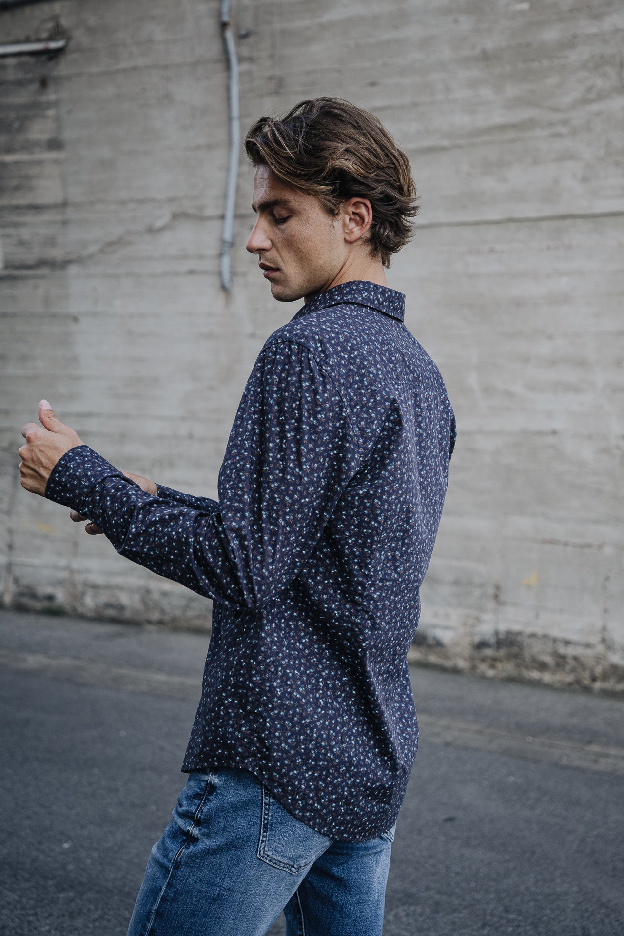 Chemise manches longues Mann Yoris Floreal peacoat | Freeman T. Porter