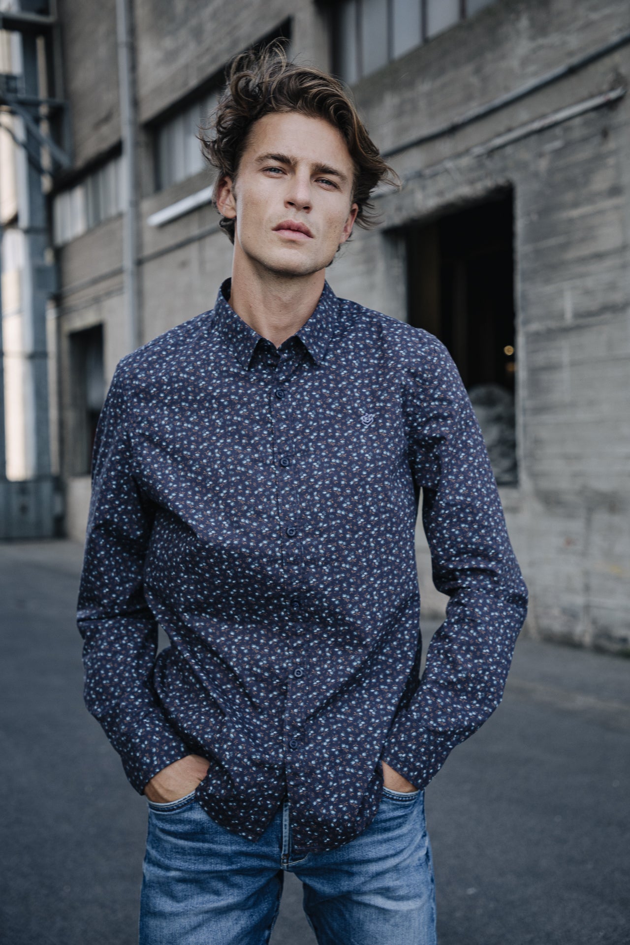 Chemise manches longues Mann Yoris Floreal peacoat | Freeman T. Porter