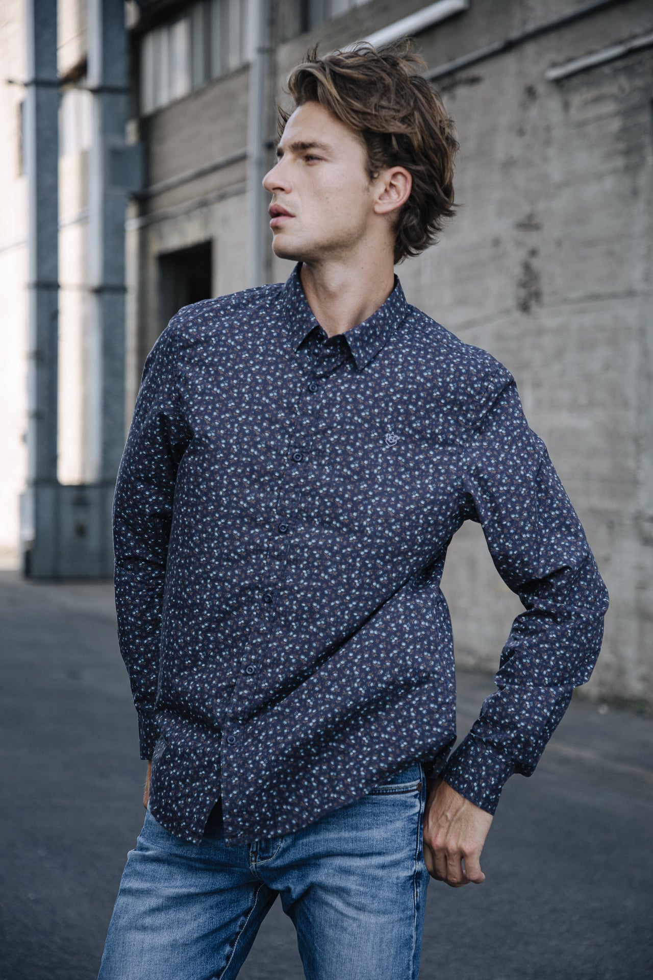 Chemise manches longues Mann Yoris Floreal peacoat | Freeman T. Porter