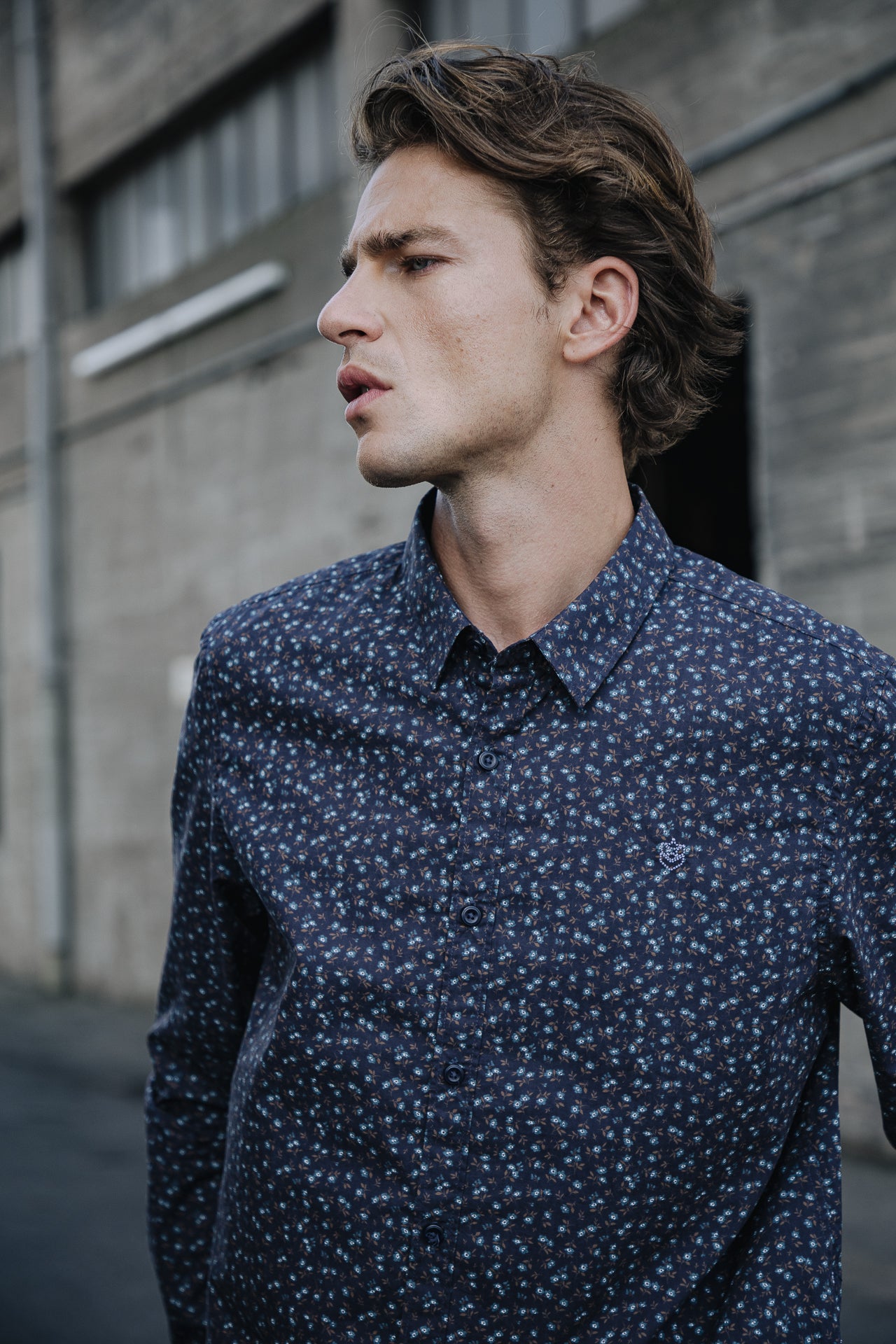 Chemise manches longues Mann Yoris Floreal peacoat | Freeman T. Porter