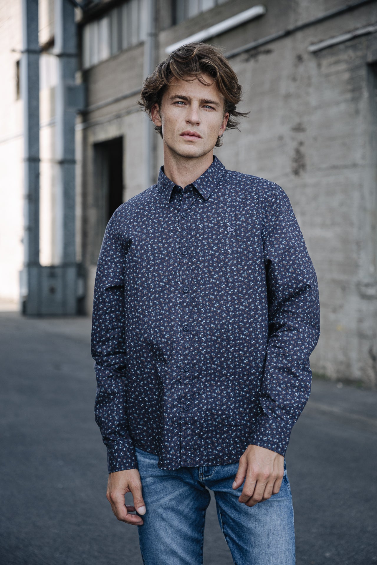 Chemise manches longues Mann Yoris Floreal peacoat | Freeman T. Porter