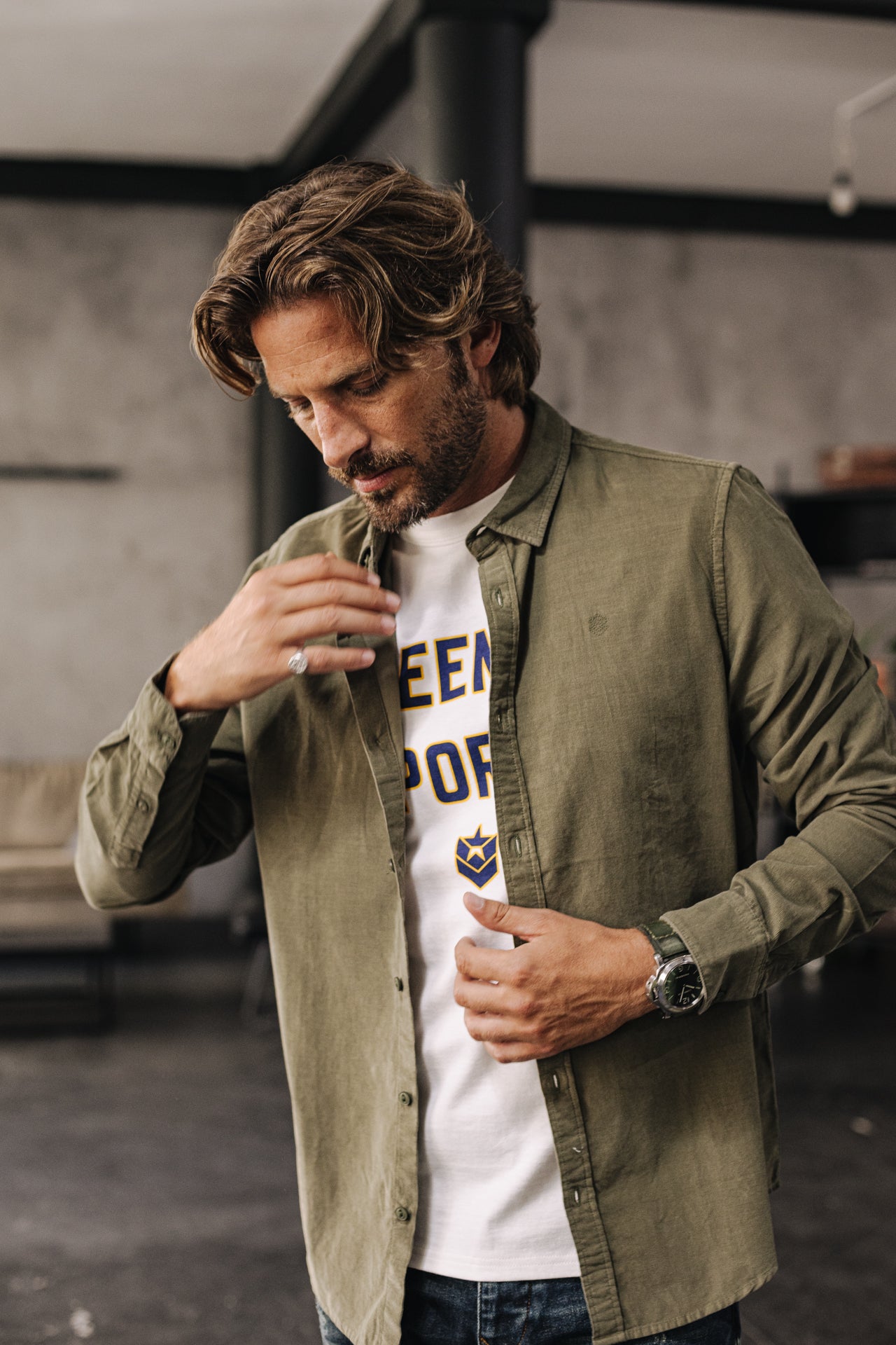 Chemise manches longues Men Yoris Milleraies olive night | Freeman T. Porter
