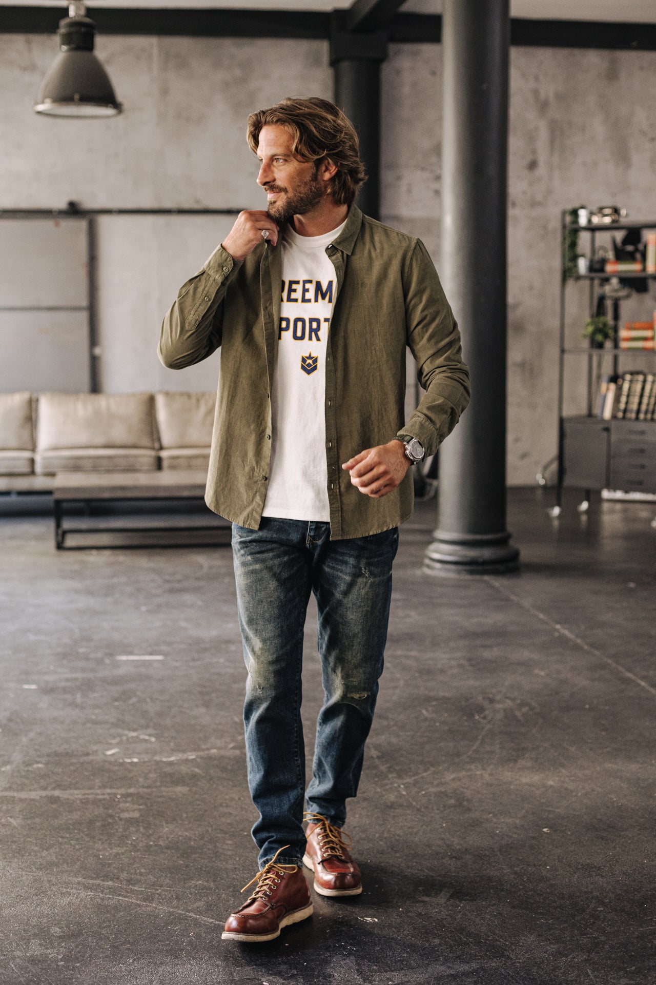 Chemise manches longues Homme Yoris Milleraies olive night | Freeman T. Porter