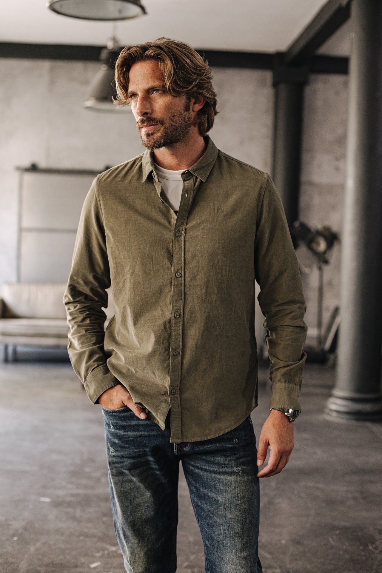 Chemise manches longues Homme Yoris Milleraies olive night | Freeman T. Porter