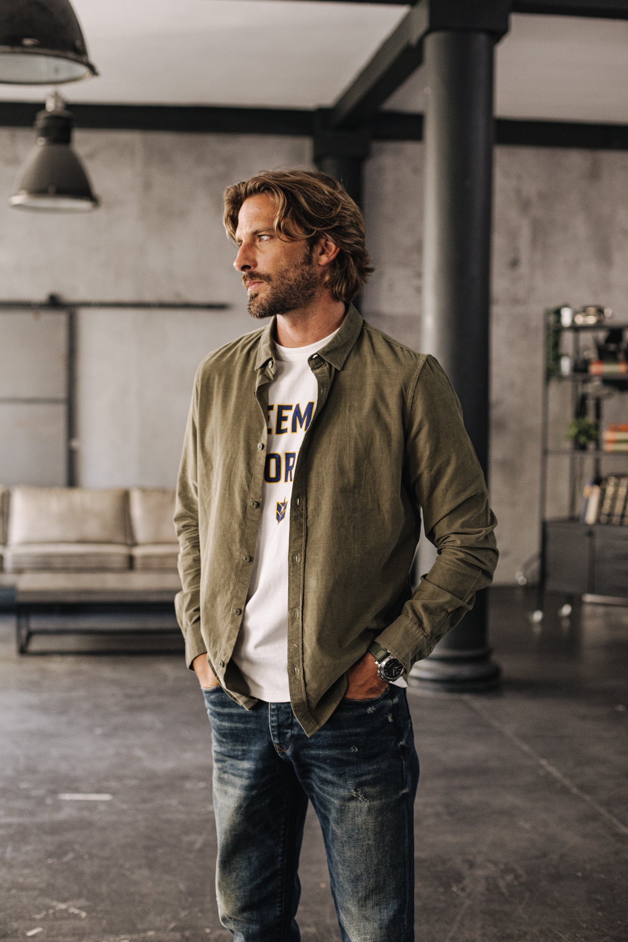 Chemise manches longues Homme Yoris Milleraies olive night | Freeman T. Porter