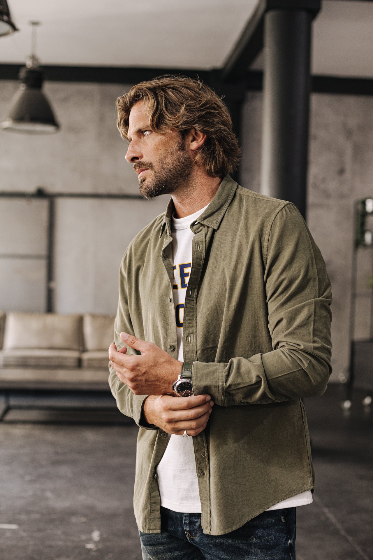 Chemise manches longues Homme Yoris Milleraies olive night | Freeman T. Porter