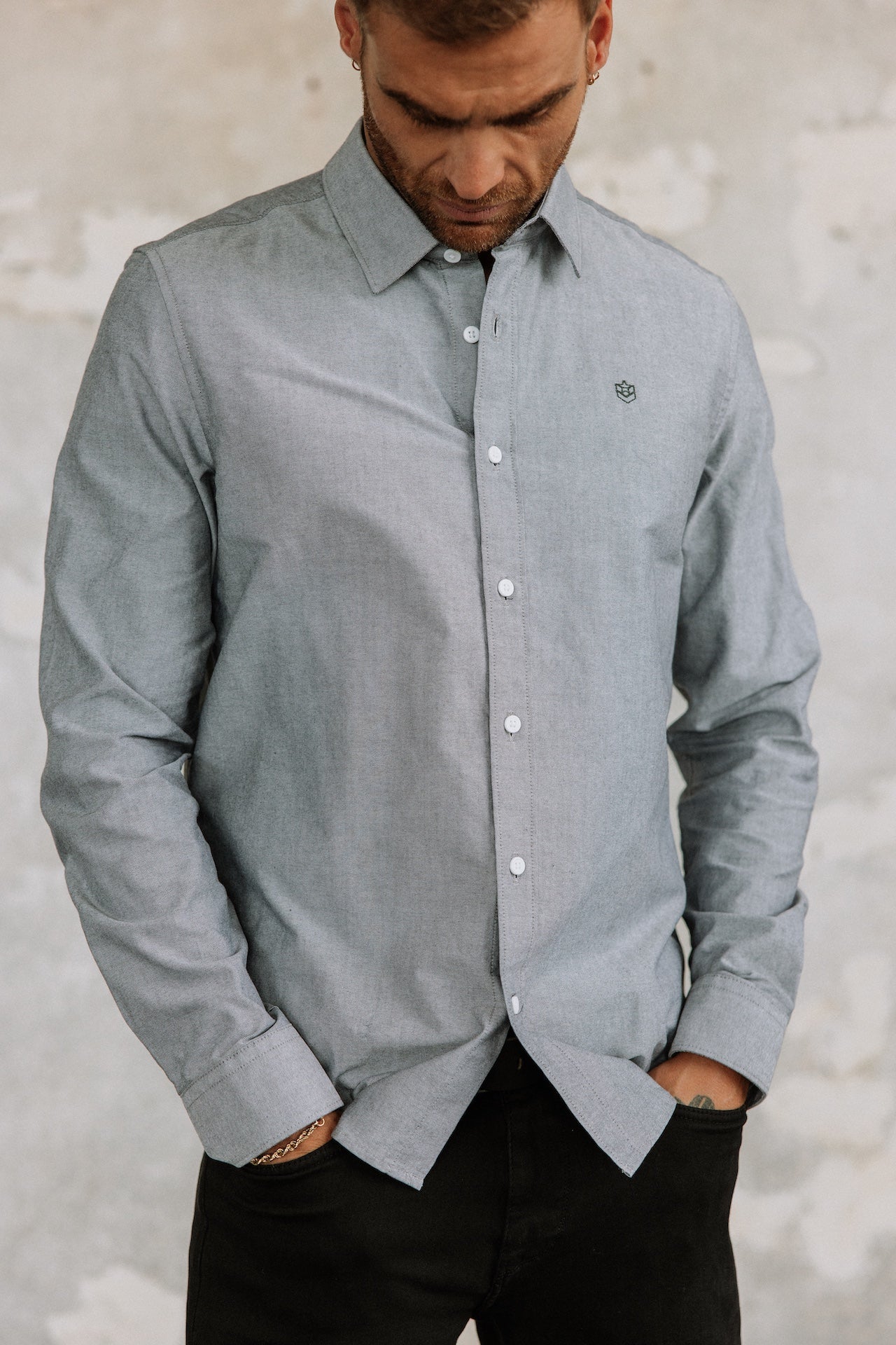 Chemise cintrée Mann Yoris Oxford Brushed grey melange | Freeman T. Porter