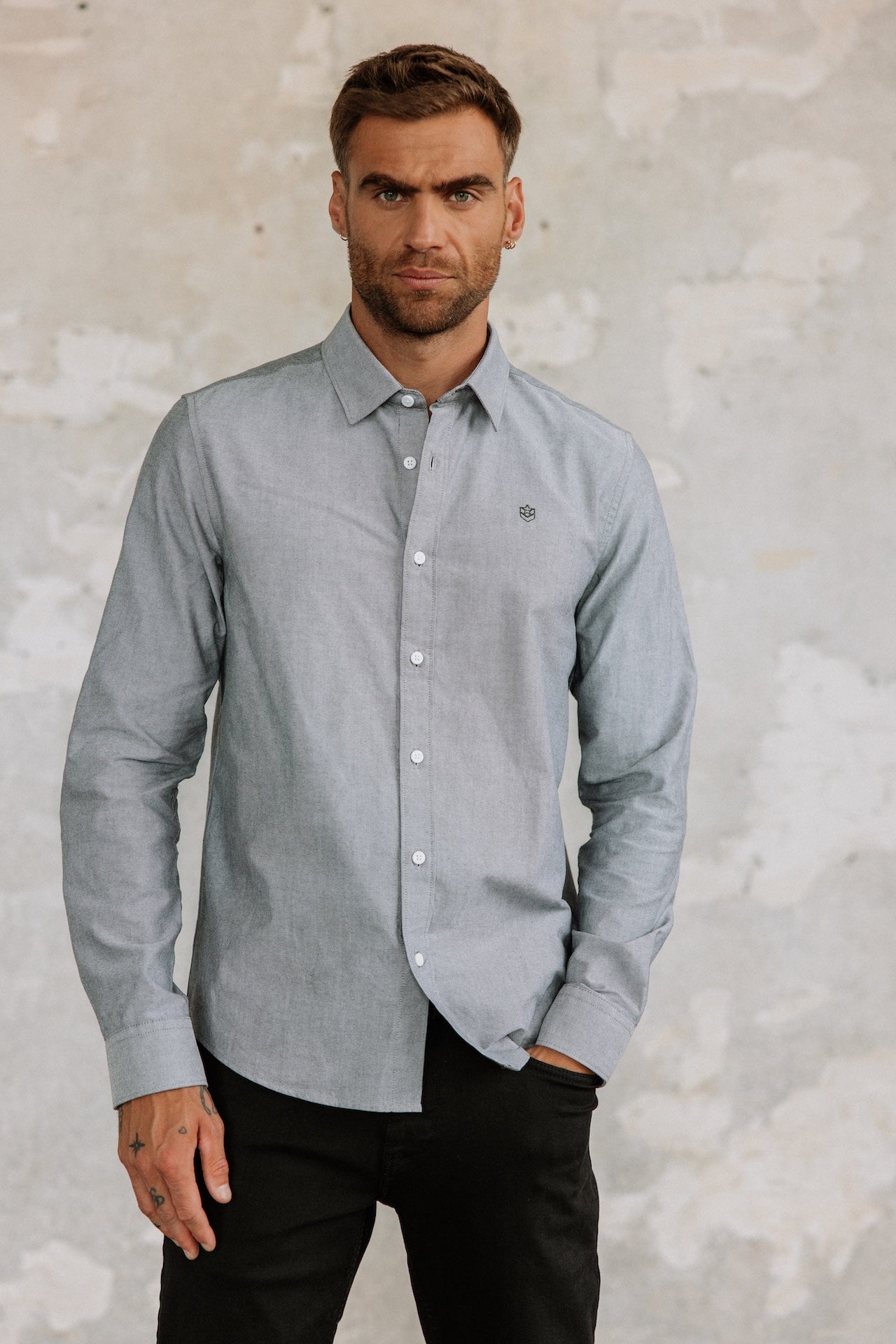 Chemise cintrée Mann Yoris Oxford Brushed grey melange | Freeman T. Porter