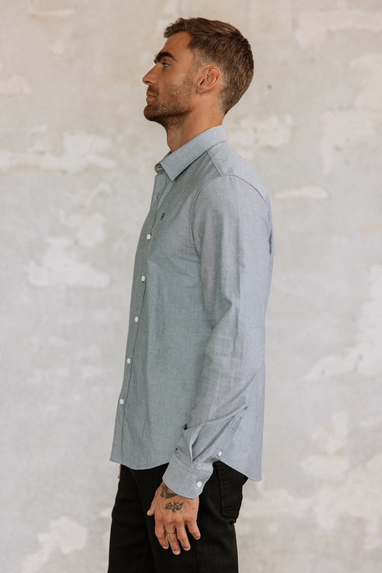 Chemise cintrée Mann Yoris Oxford Brushed grey melange | Freeman T. Porter