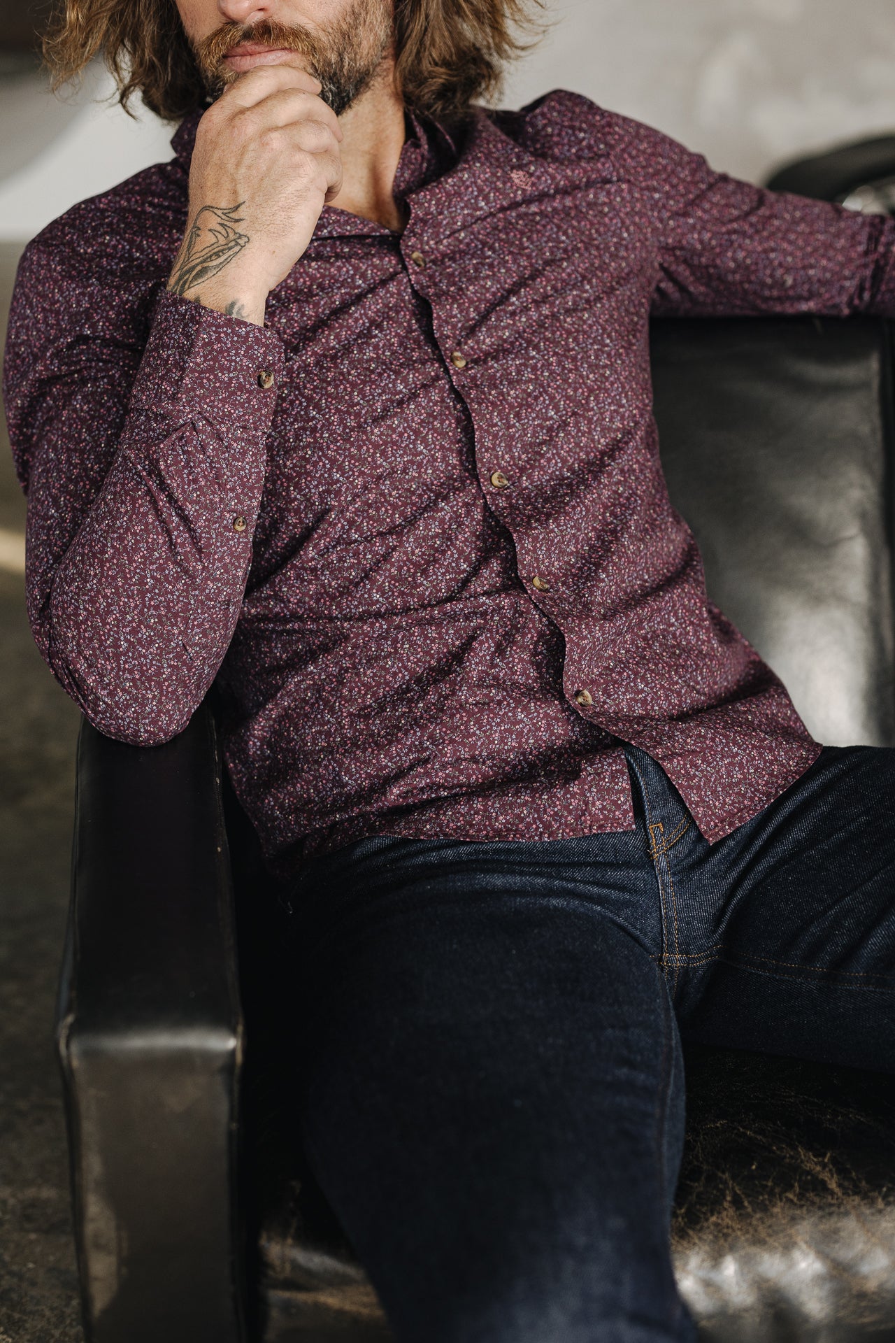 Chemise manches longues Mann Yoris Rosiano burgundy | Freeman T. Porter