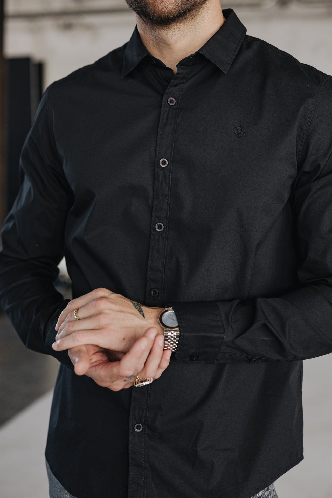 Chemise manches longues Men Yoris Poplin Stretch black | Freeman T. Porter