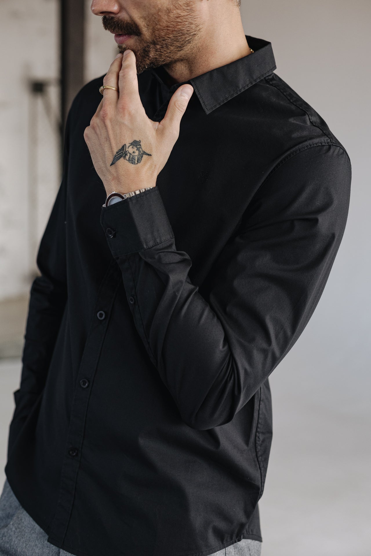 Chemise manches longues Men Yoris Poplin Stretch black | Freeman T. Porter