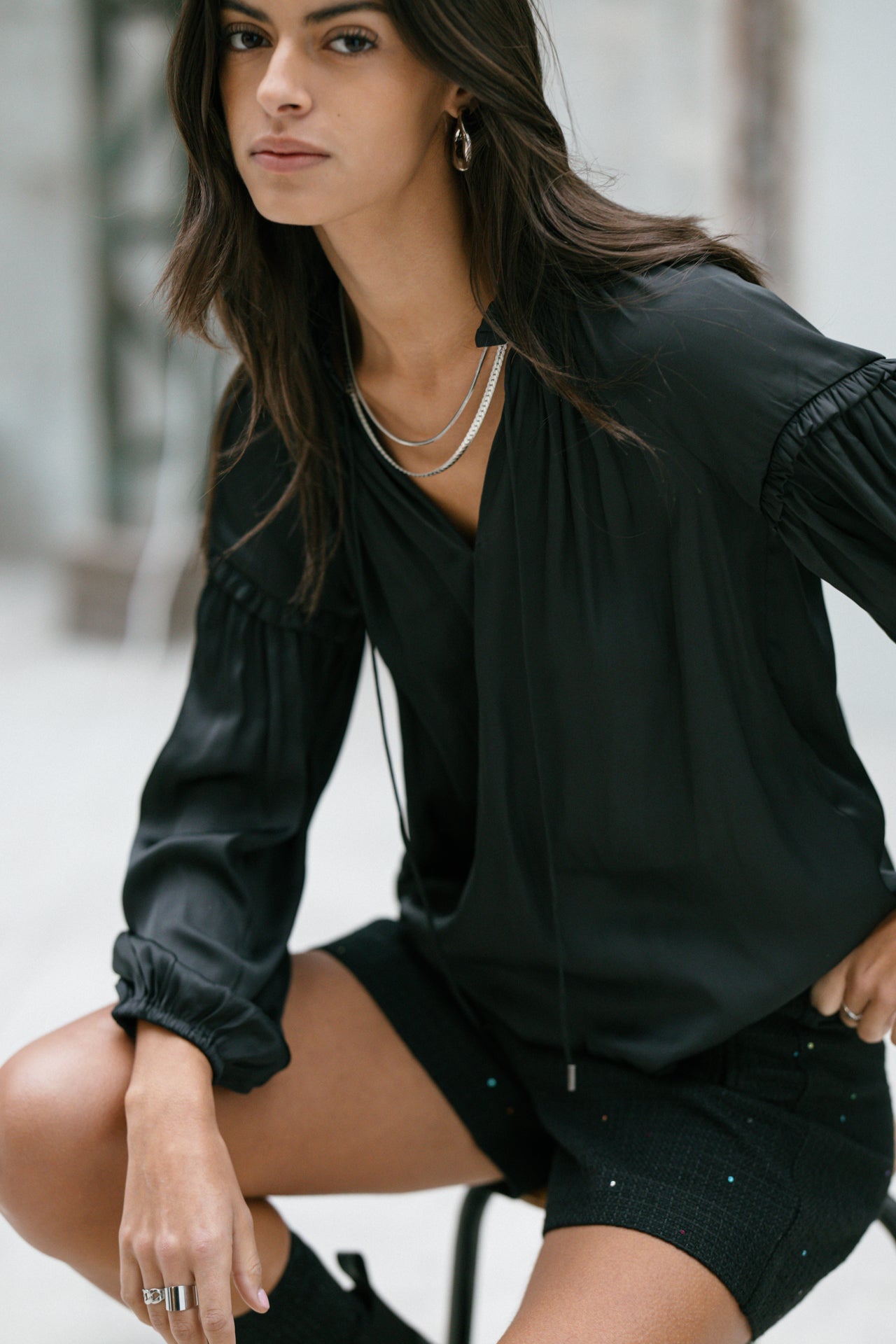 Blouse satinée Femme Bloomine Plain black | Freeman T. Porter