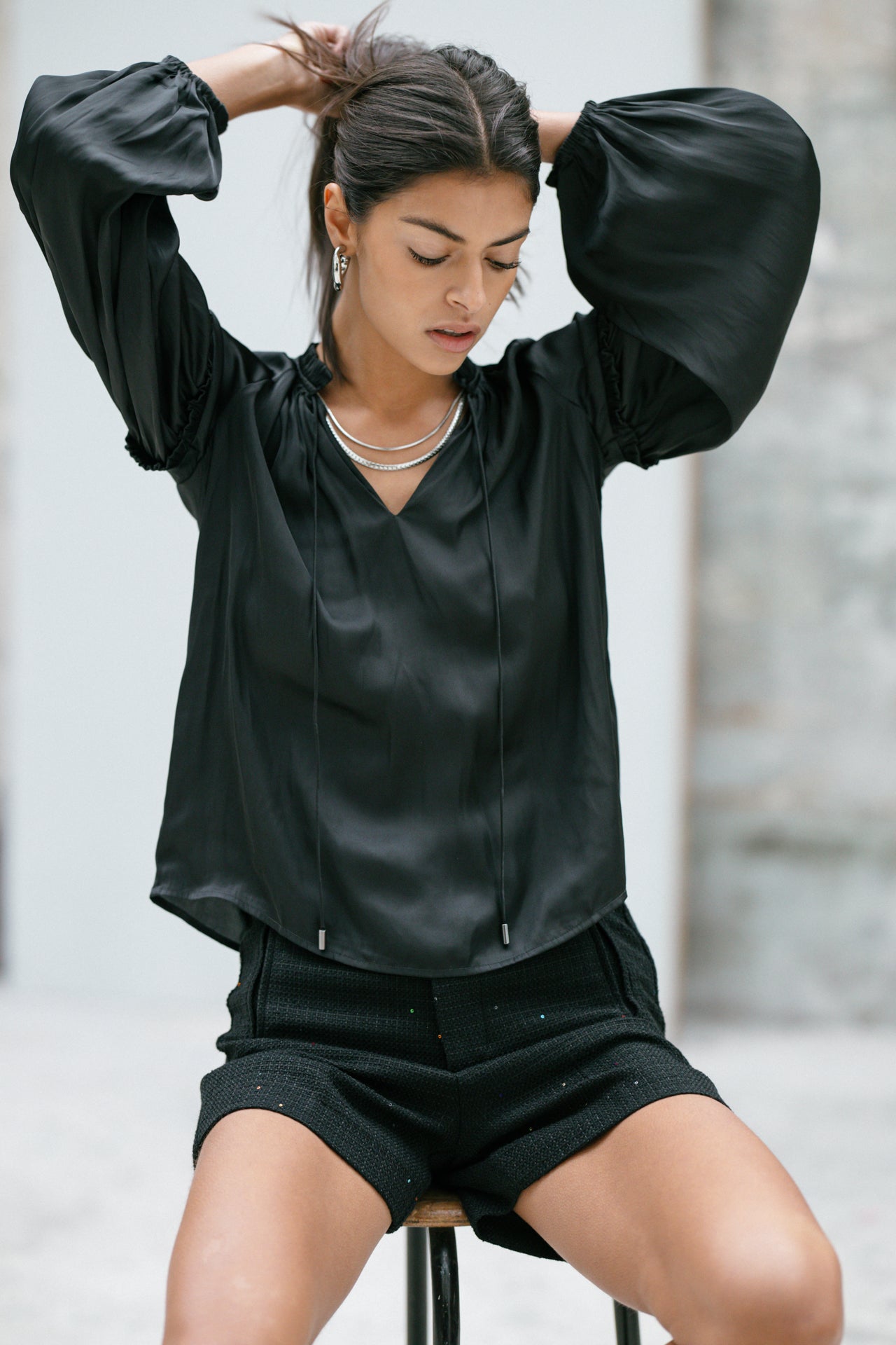 Blouse satinée Femme Bloomine Plain black | Freeman T. Porter