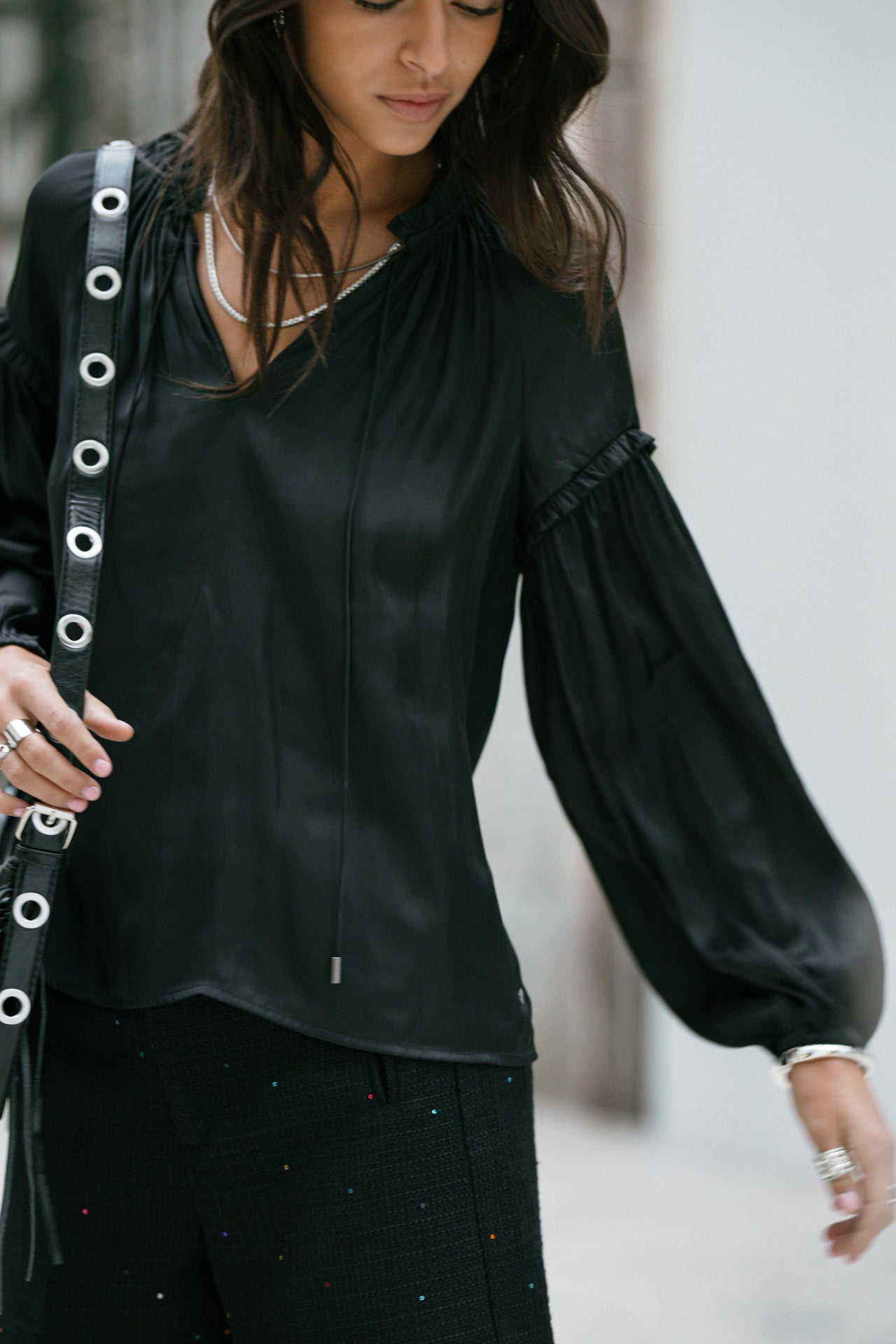 Blouse satinée Femme Bloomine Plain black | Freeman T. Porter