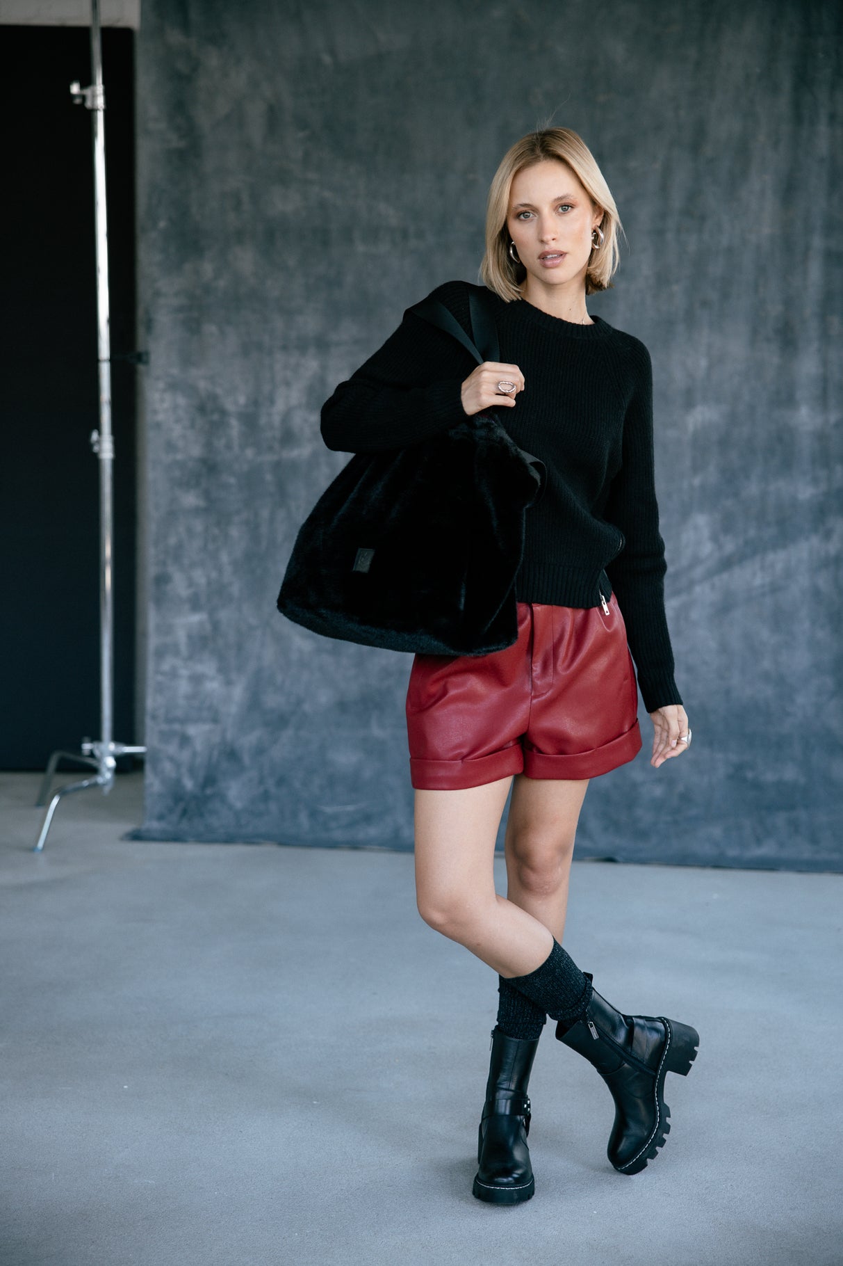 Short court effet cuir Femme Shawl Biker winery | Freeman T. Porter