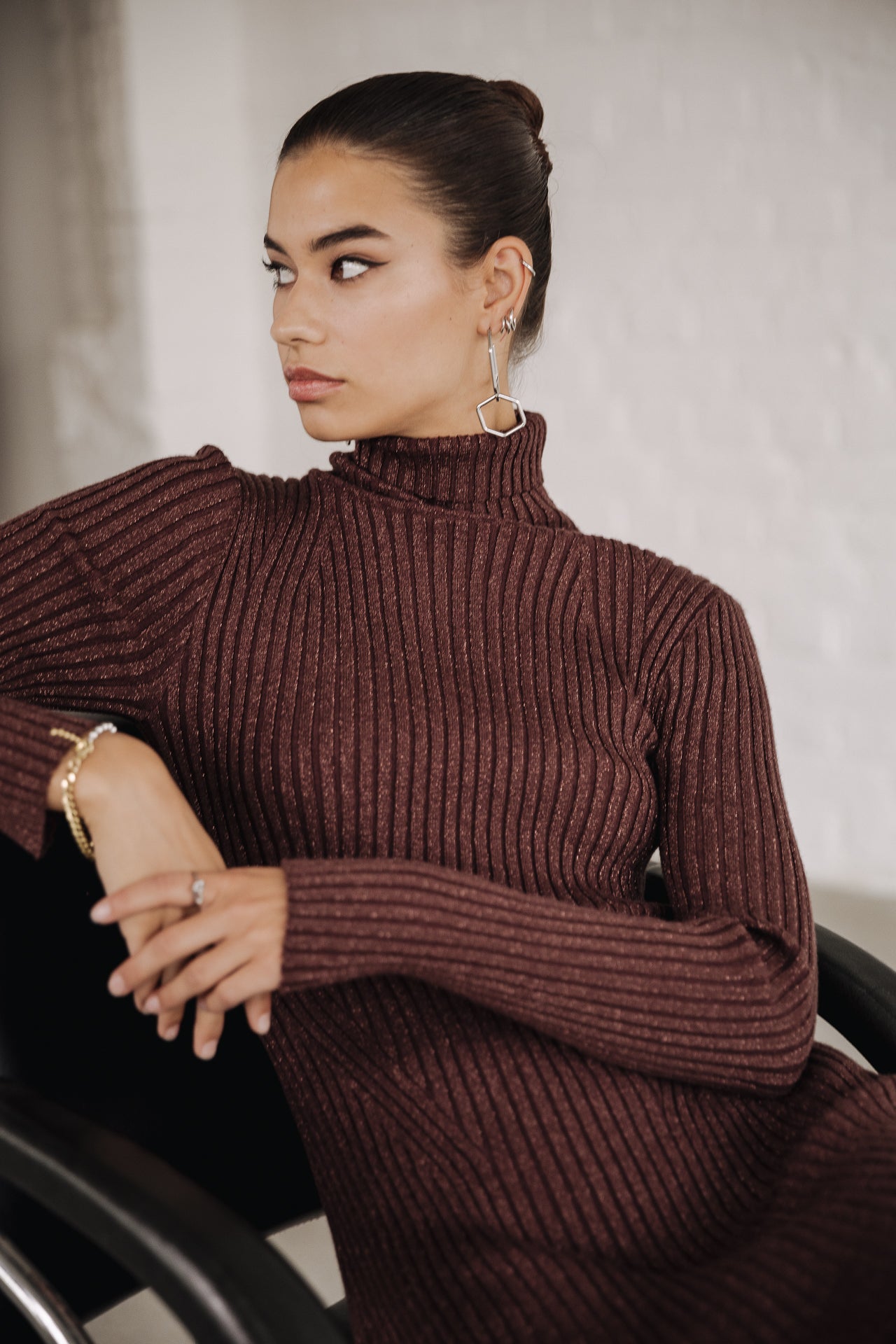 Robe pull lurex Femme Rummy Lurex brown | Freeman T. Porter