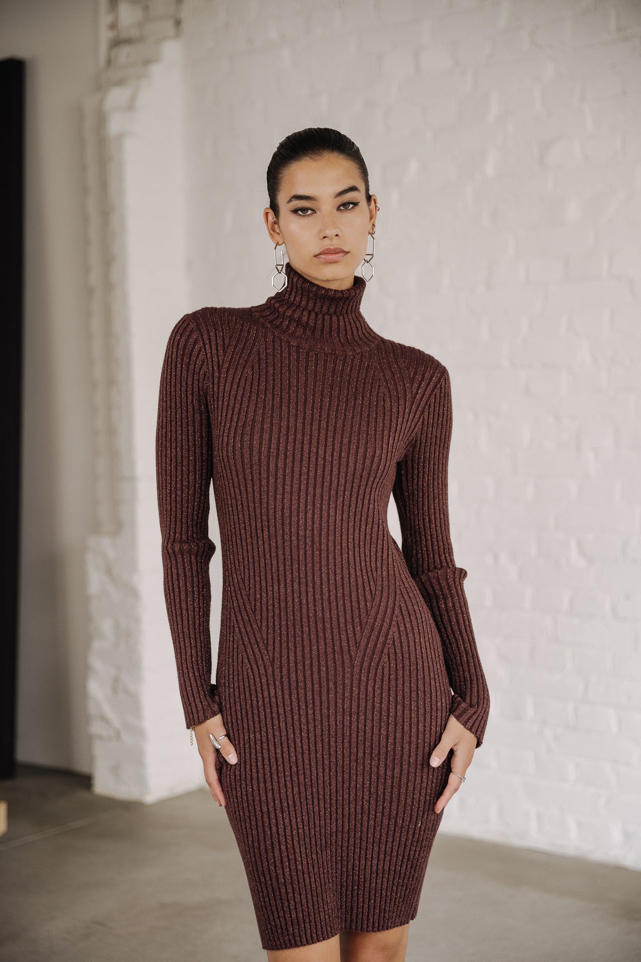 Robe pull lurex Femme Rummy Lurex brown | Freeman T. Porter
