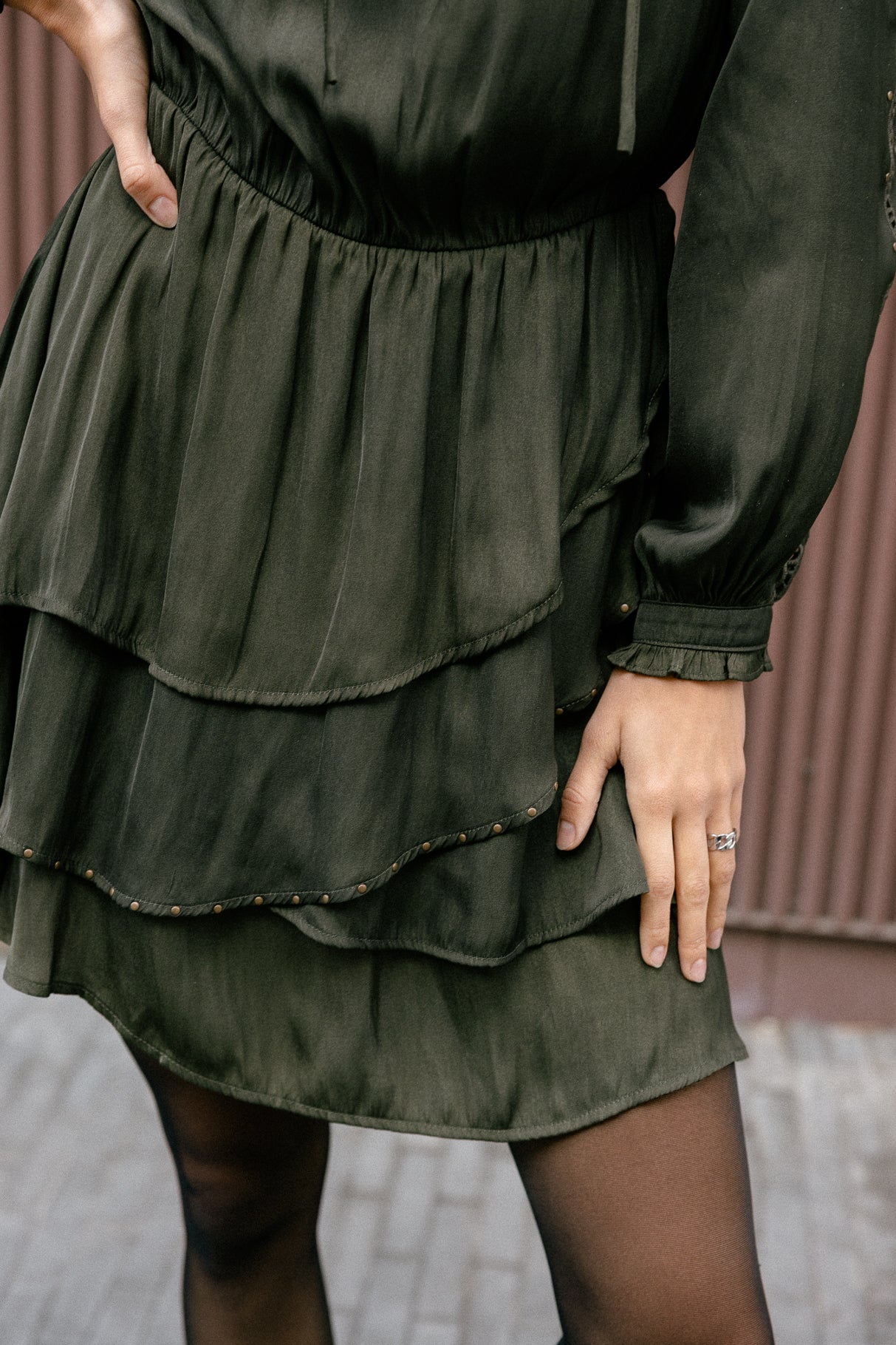 Robe satinée avec broderie et studs Femme Roenie Lace forest night | Freeman T. Porter