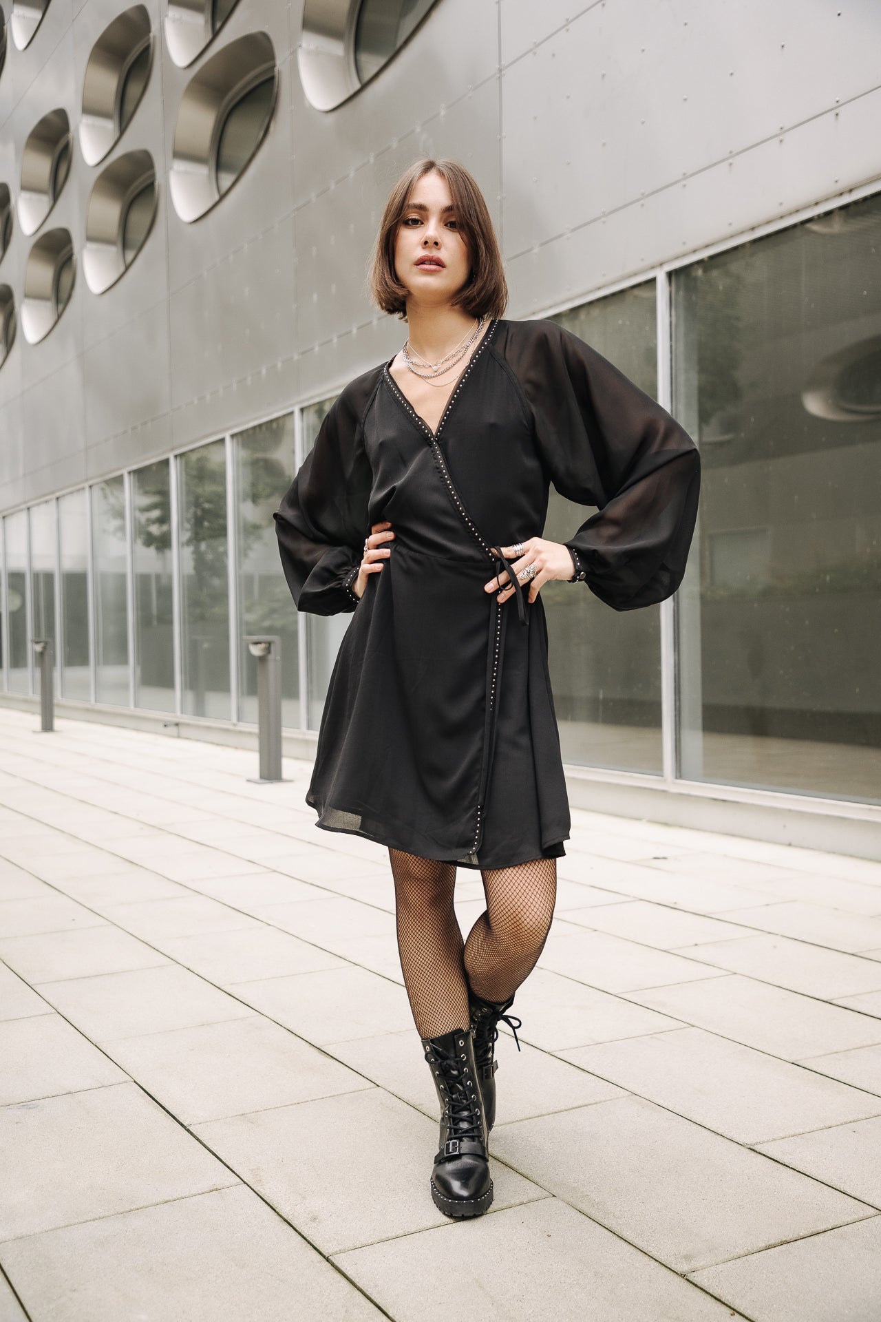 Robe effet cache-cœur Femme Rocklane Plain black | Freeman T. Porter