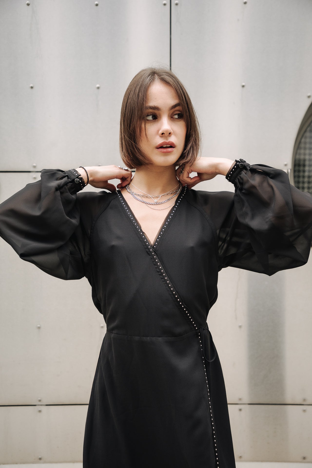 Robe effet cache-cœur Femme Rocklane Plain black | Freeman T. Porter