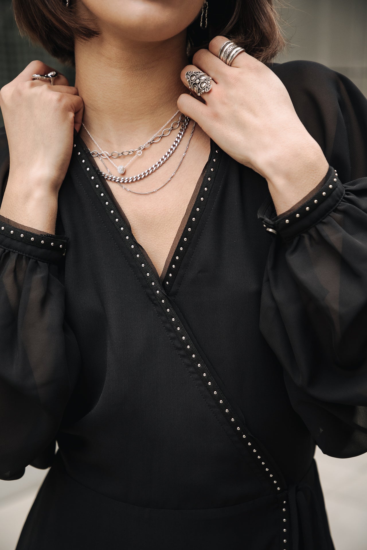 Robe effet cache-cœur Femme Rocklane Plain black | Freeman T. Porter