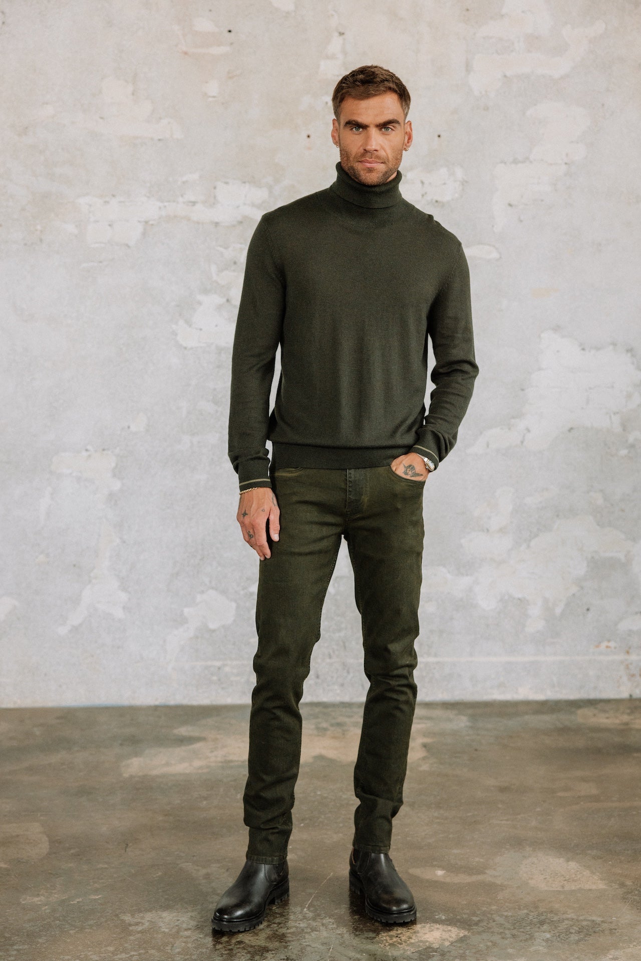 Pull col roulé Hombres Romeo Nacka olive night | Freeman T. Porter