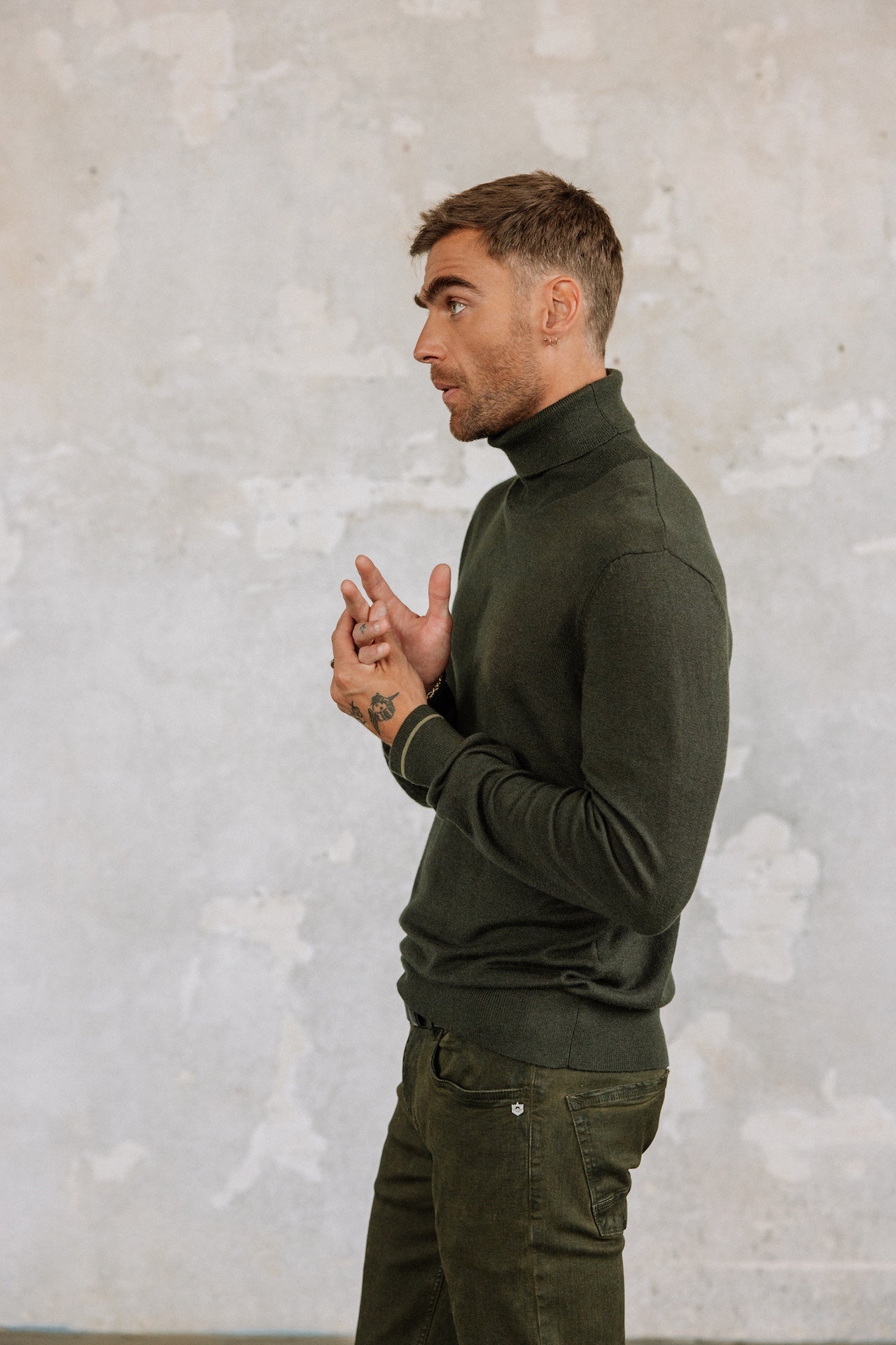 Pull col roulé Hombres Romeo Nacka olive night | Freeman T. Porter
