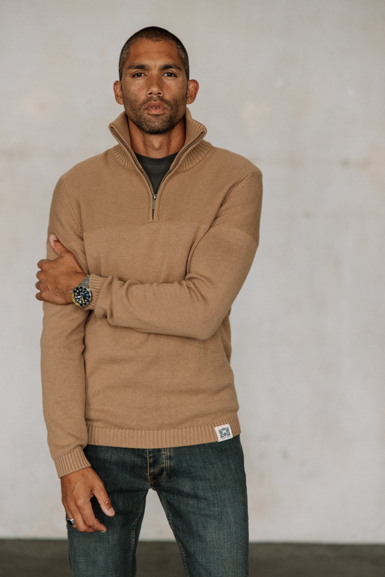 Pull col montant zippé Hombres Gustav Crossing kelp | Freeman T. Porter