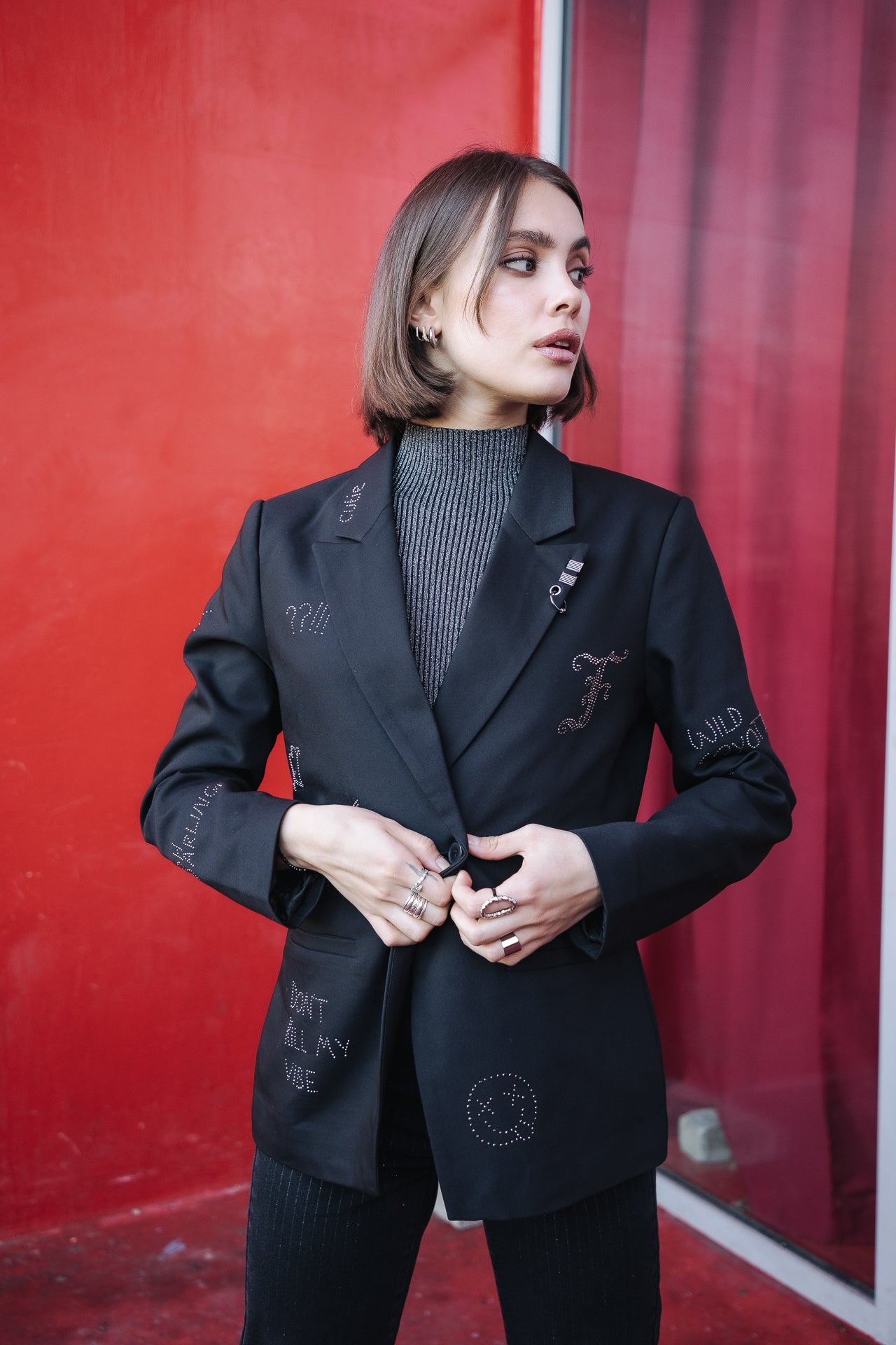 Blazer large Femme Bernie Rhinestone black | Freeman T. Porter