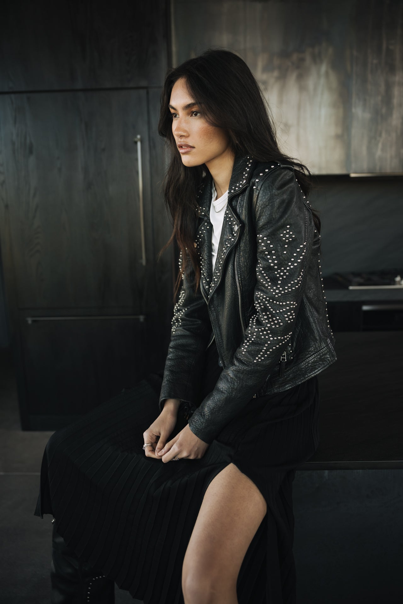 Perfecto en cuir clouté Femme Kristen Cuir Claws anthra | Freeman T. Porter
