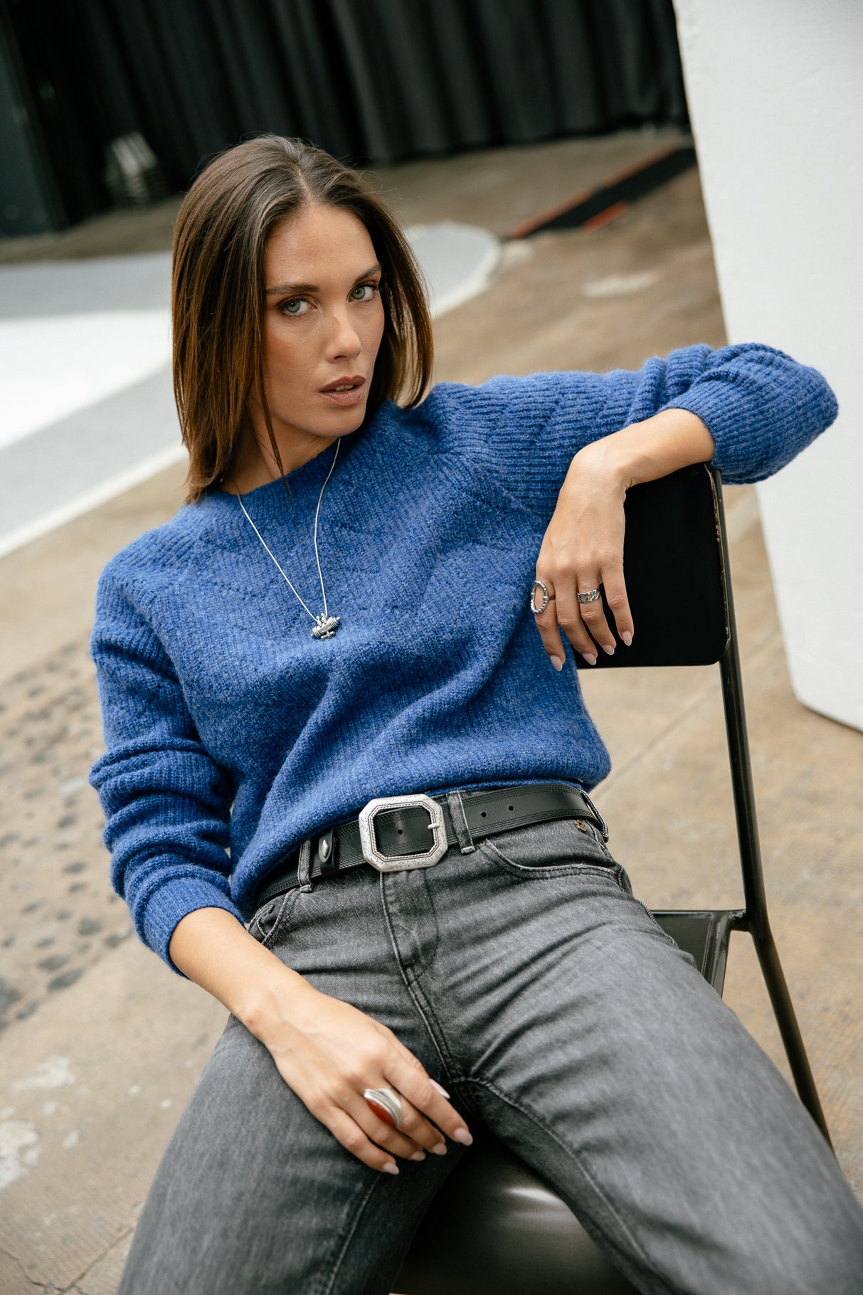 Pull maille pointelle Femme Praze royal blue | Freeman T. Porter