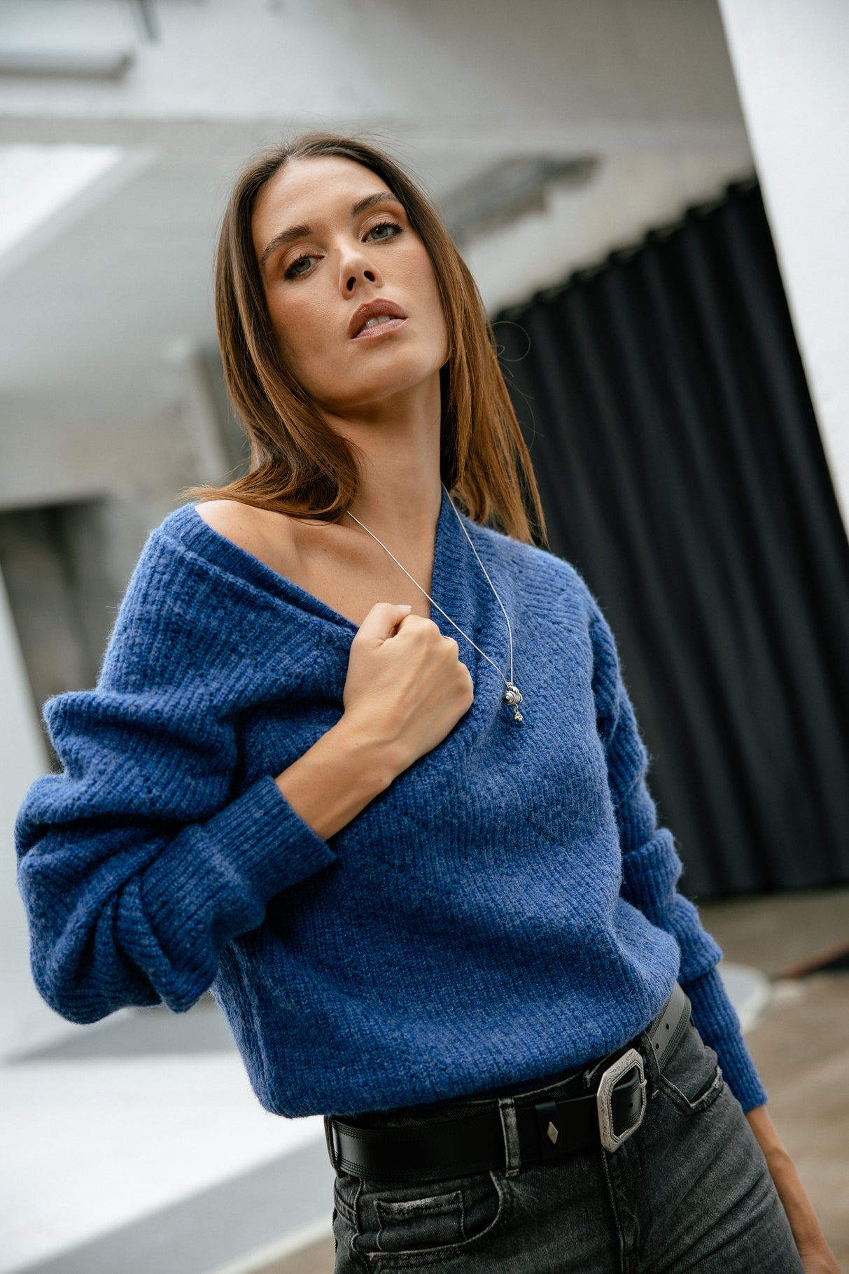 Pull maille pointelle Femme Praze royal blue | Freeman T. Porter