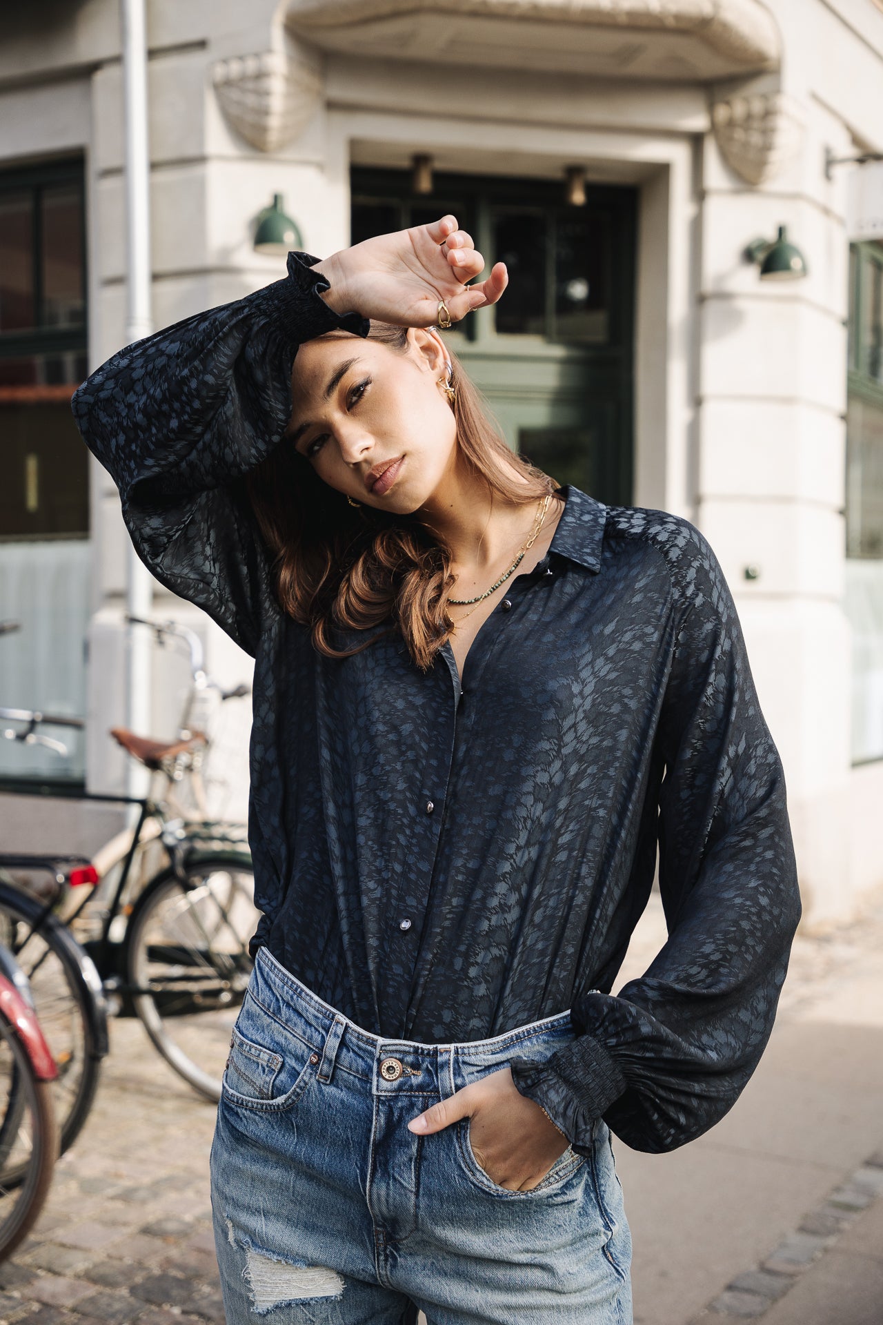 Top manches longues Mujer Cassily Jaquard storm blue | Freeman T. Porter